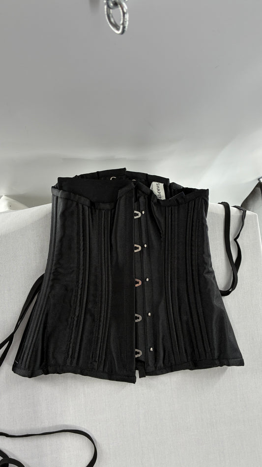 Vintage SHAPERX Black Satin Heavy Duty Ribbed Corset (XS)