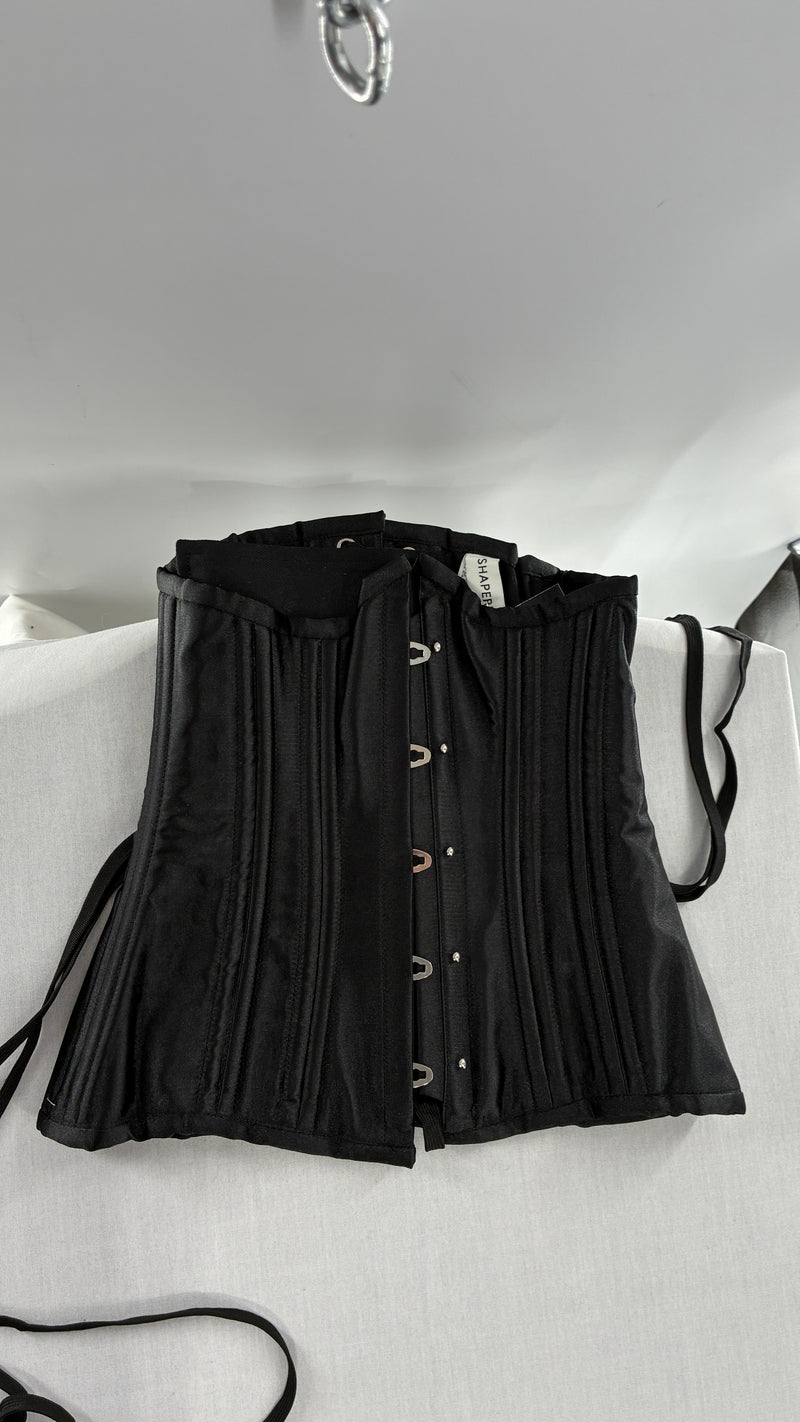 Vintage SHAPERX Black Satin Heavy Duty Ribbed Corset (XS)