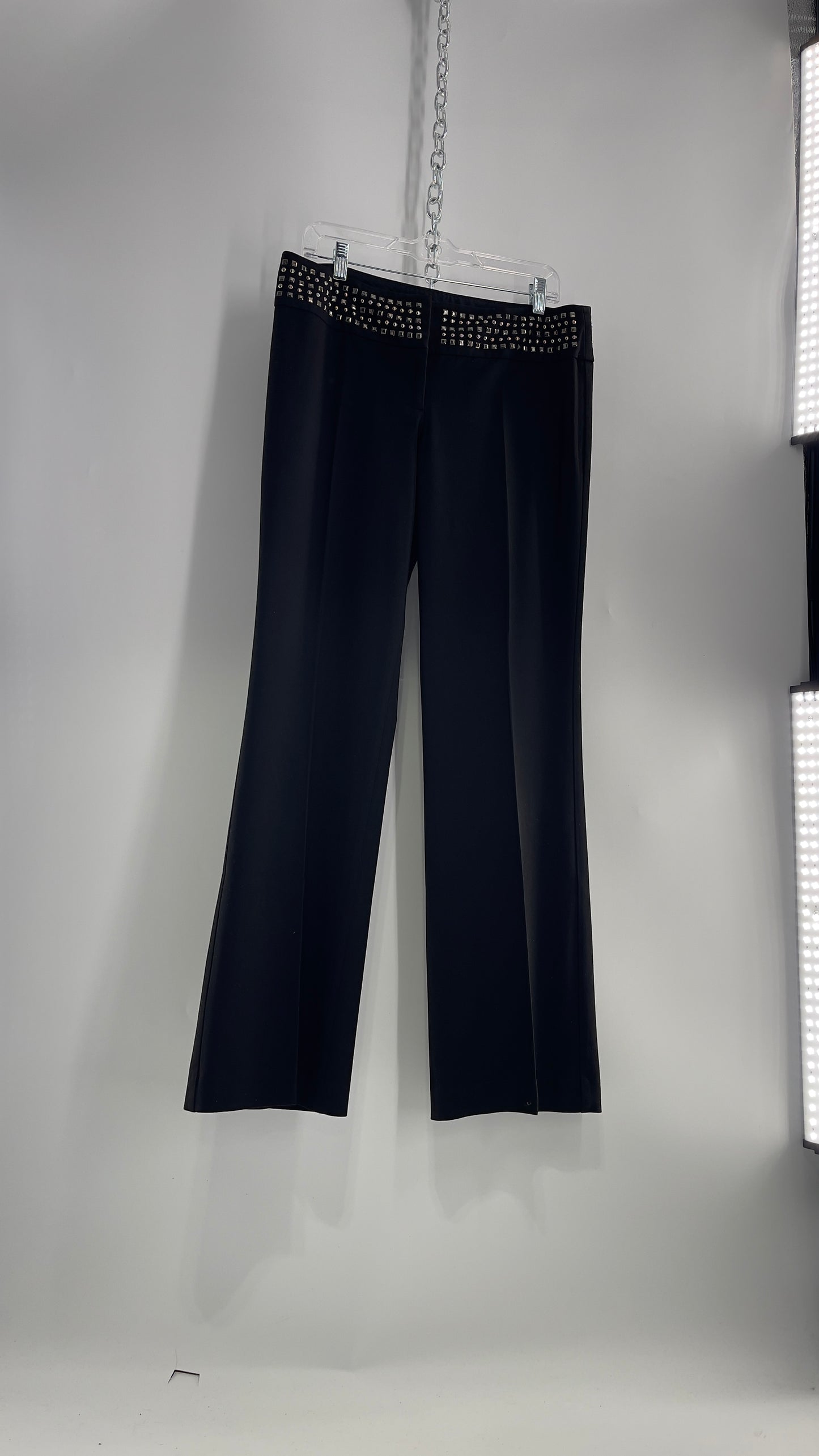 VINTAGE Express Black Low Waist Trouser with Studded Waistline and Kickflare Hem (8)