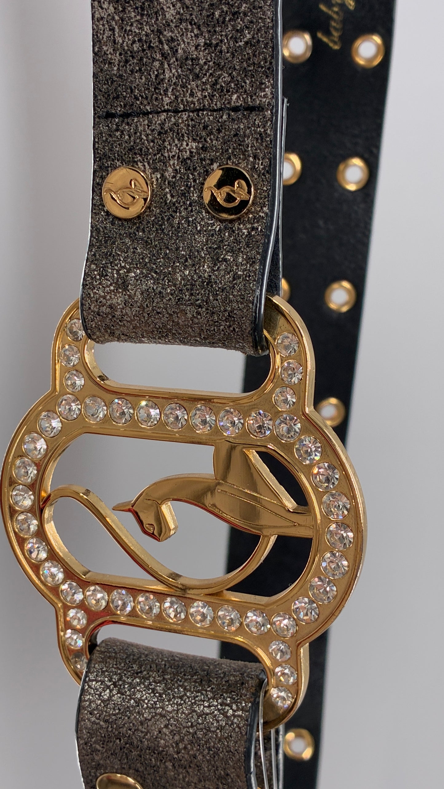Vintage BABY PHAT Grey Belt with Iconic Gold Logo Buckle (Large)