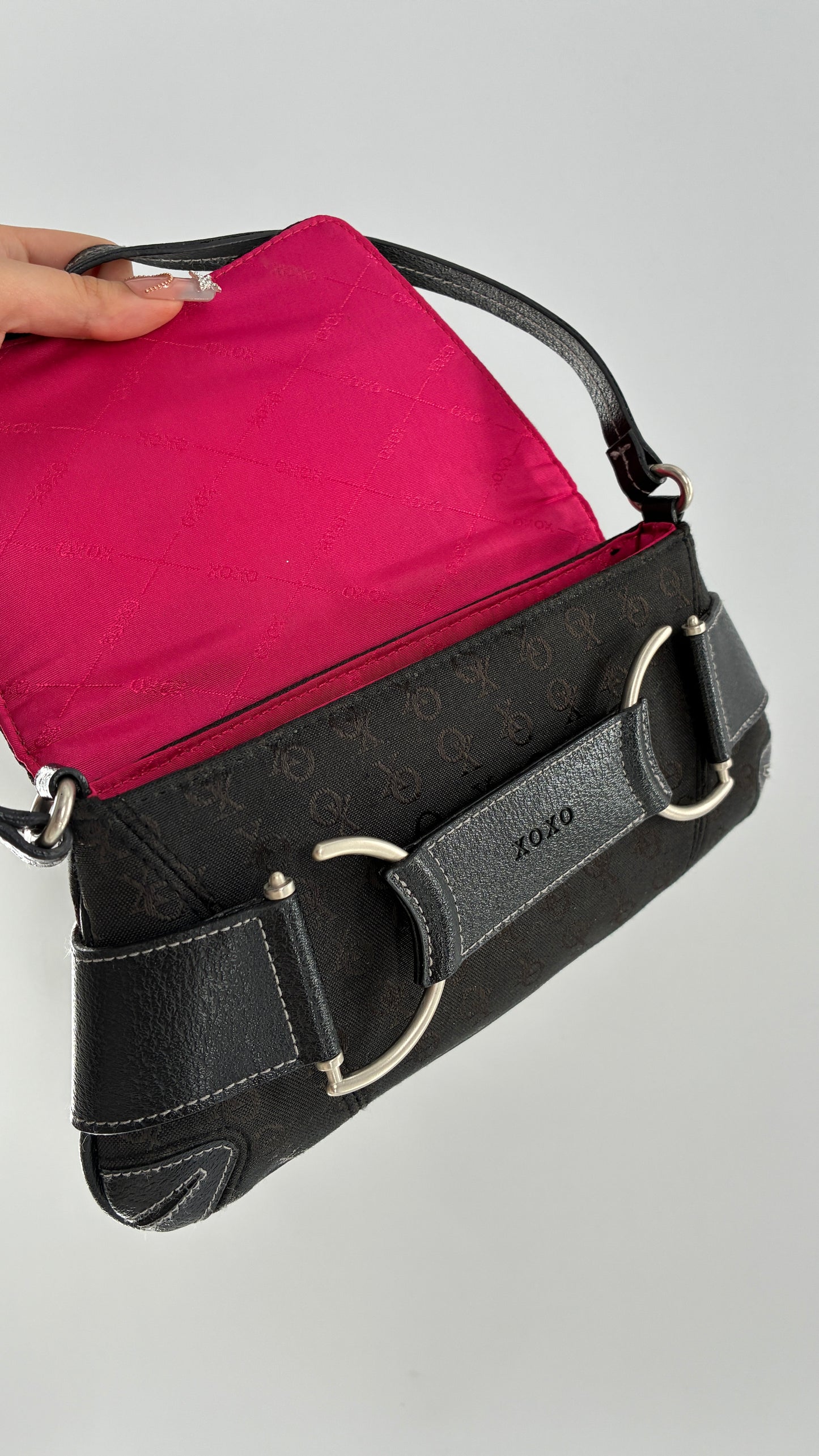Vintage XOXO Black Mini Shoulder Bag with Monogram Print