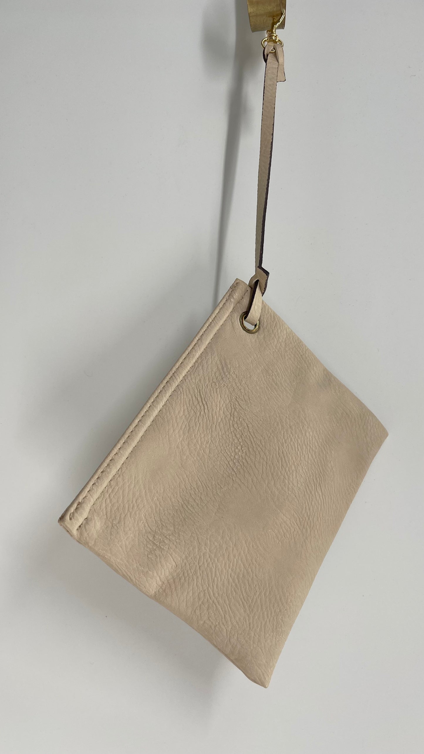 Beige Vegan Leather Attachable Zipper Pouch