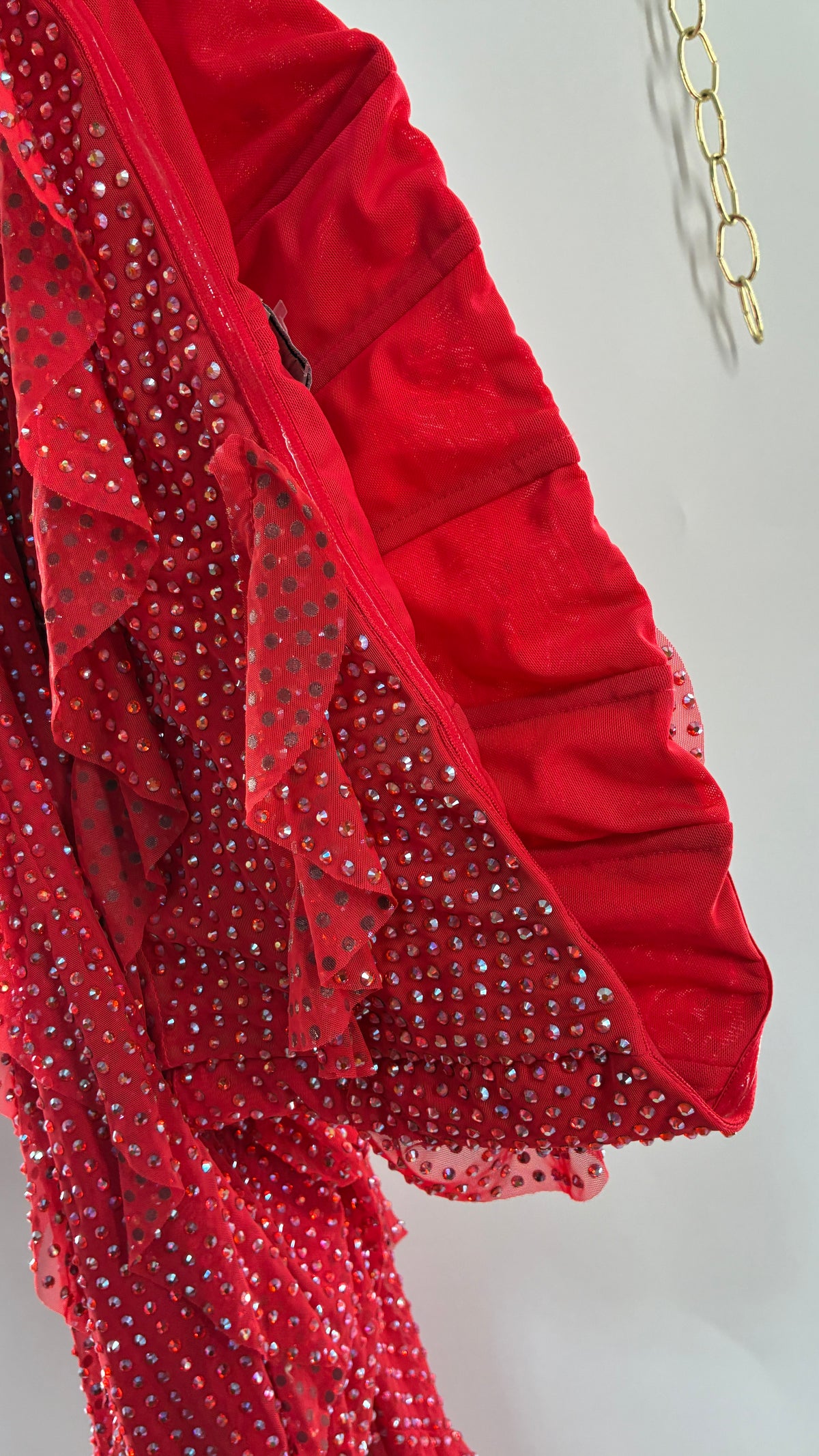 OH POLLY Red Ruffle, Heavy Gown Covered in Iridescent Rhinestones NWOT (14)