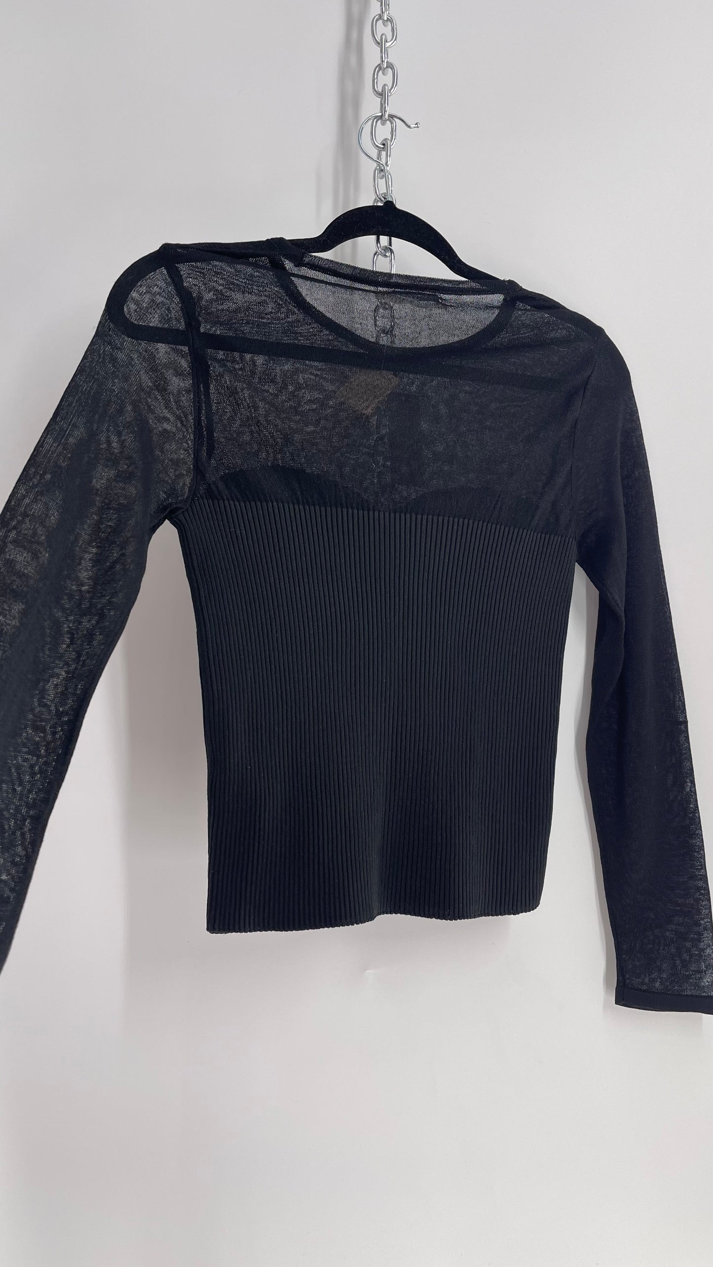 Anthropologie Black Knit Long Sleeve with Ribbed Sweetheart Neckline and Tags Attached (Small)