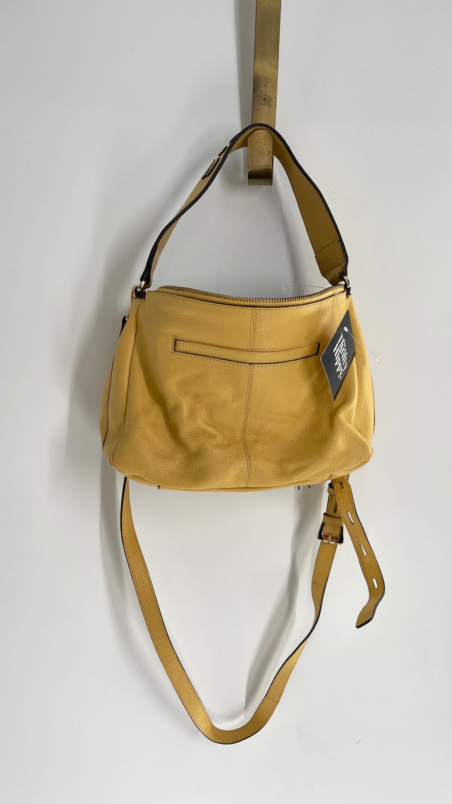 LODIS Payton E/W Yellow/Curry Leather Crossbody Purse with Logo Strap