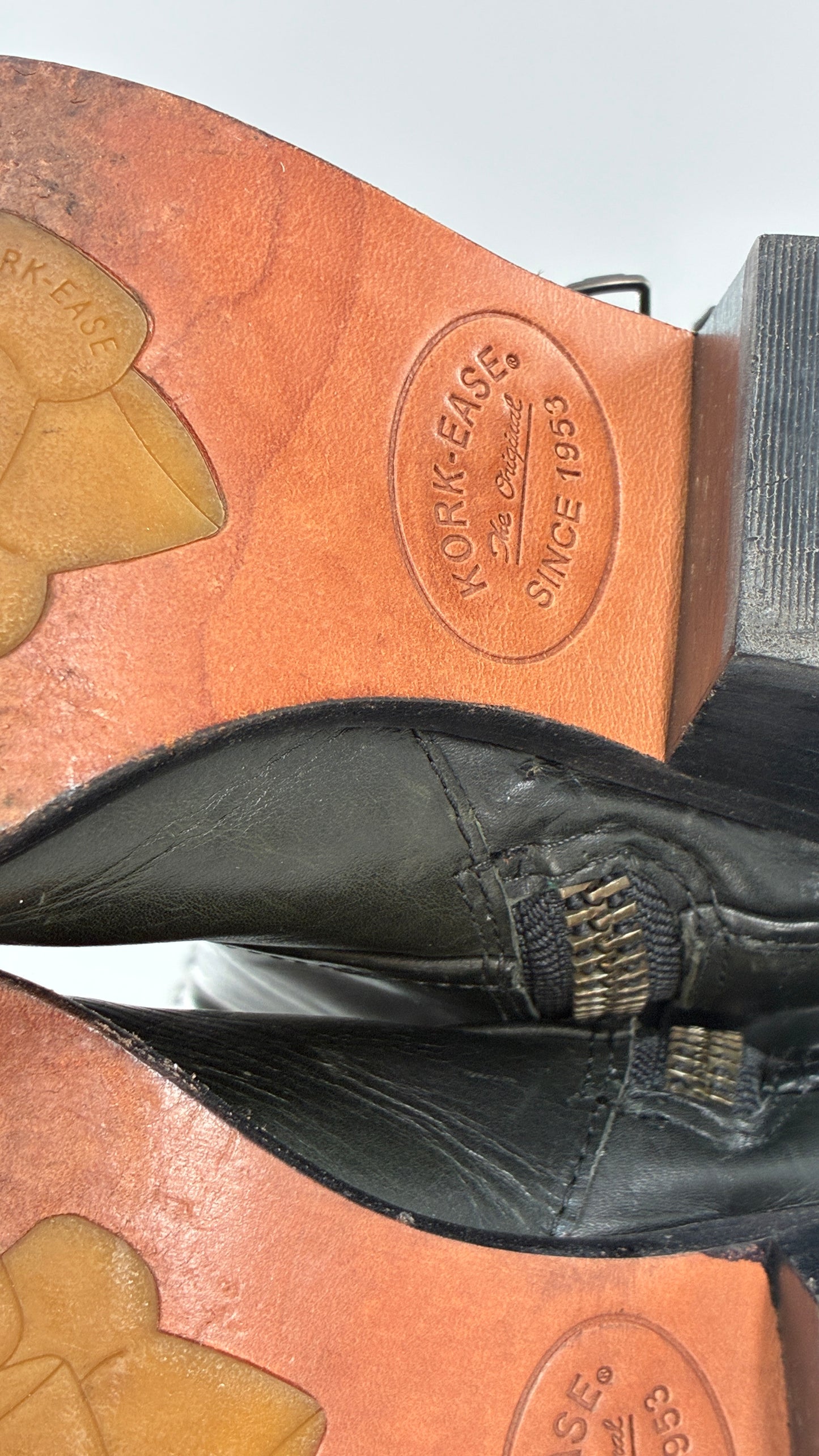 Vintage KORK EASE Black Genuine Leather Fold Over Boots with Heavy Metal Detailing (9/40.5)