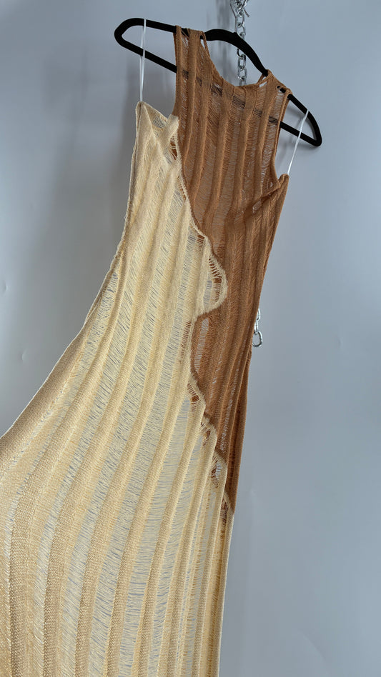 Bobbles & Lace Mocha and Nude Knit Maxi Gown with Tags Attached (Medium)