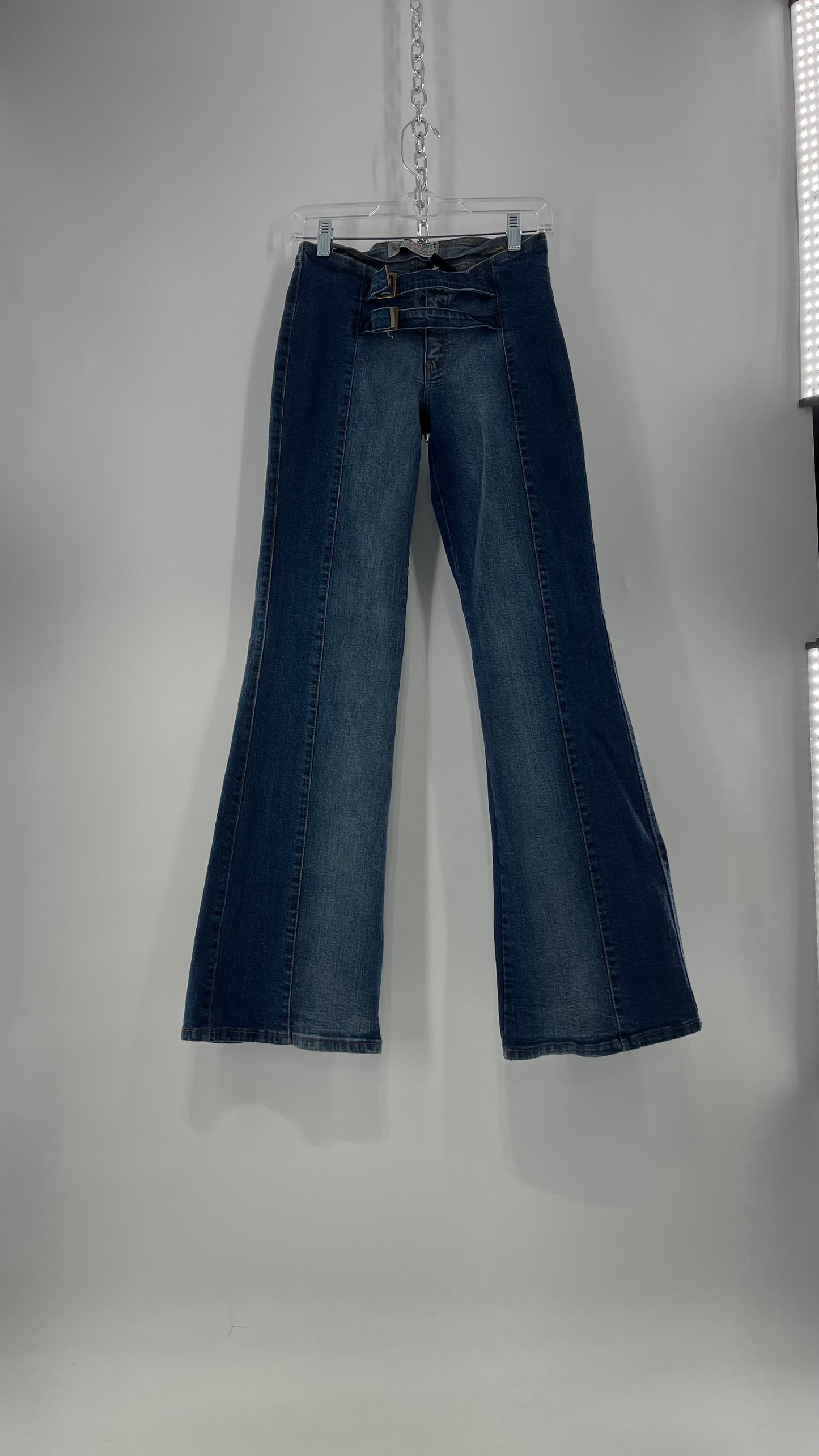 Vintage NewMax Two Toned Paneled Brazilian Jeans with Buckle Jean Strap Closure and Flared Hem (8)