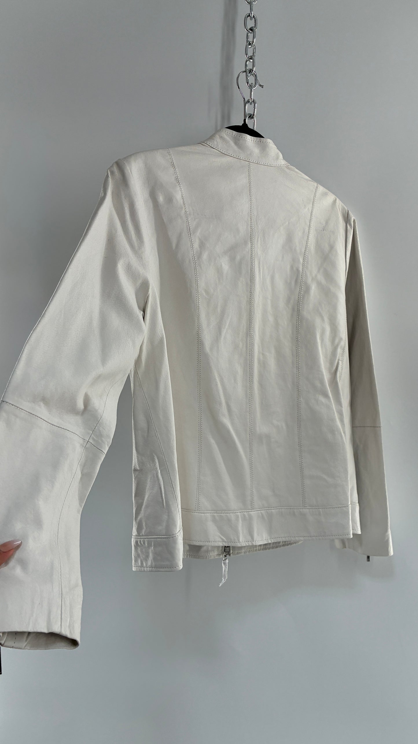 Deadstock Vintage JESSICA LONDON White Genuine Leather Paneled Motorcycle Jacket (16)