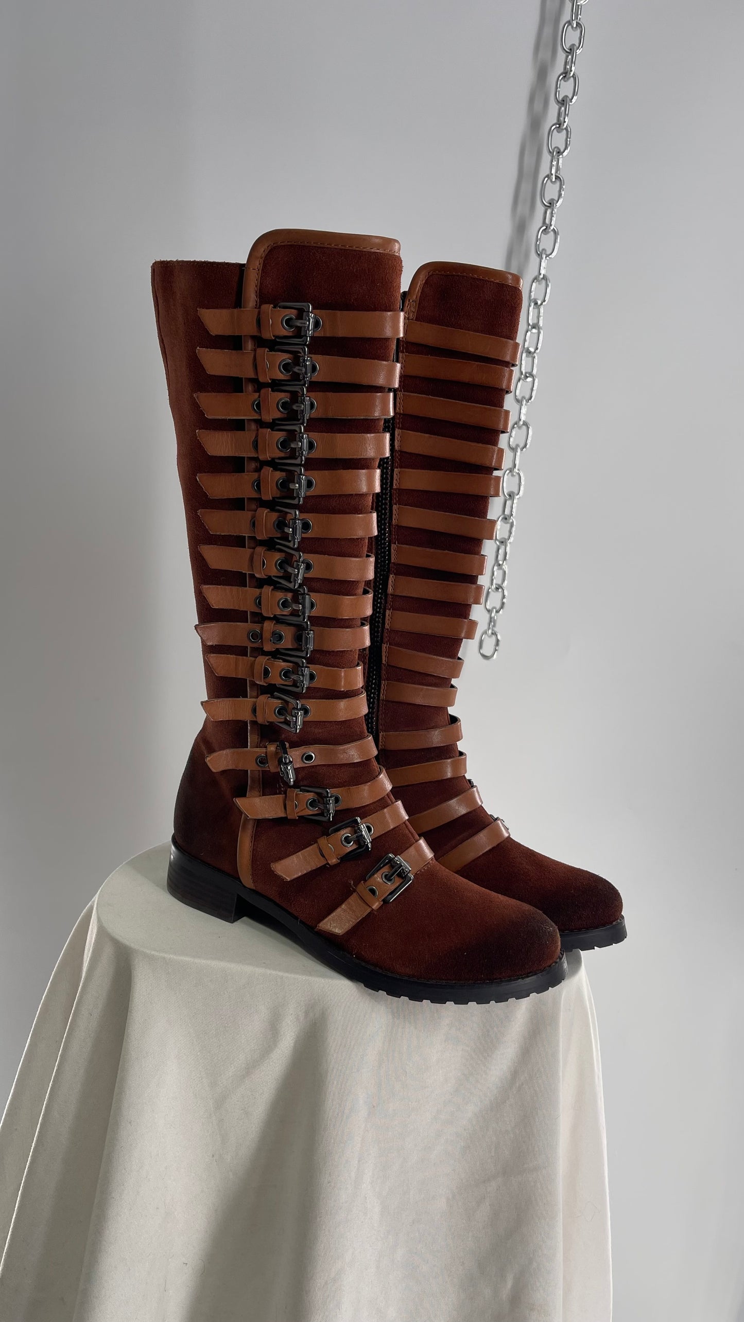 Deadstock Vintage LUXURY REBEL Suede Leather Buckle Boots (36)