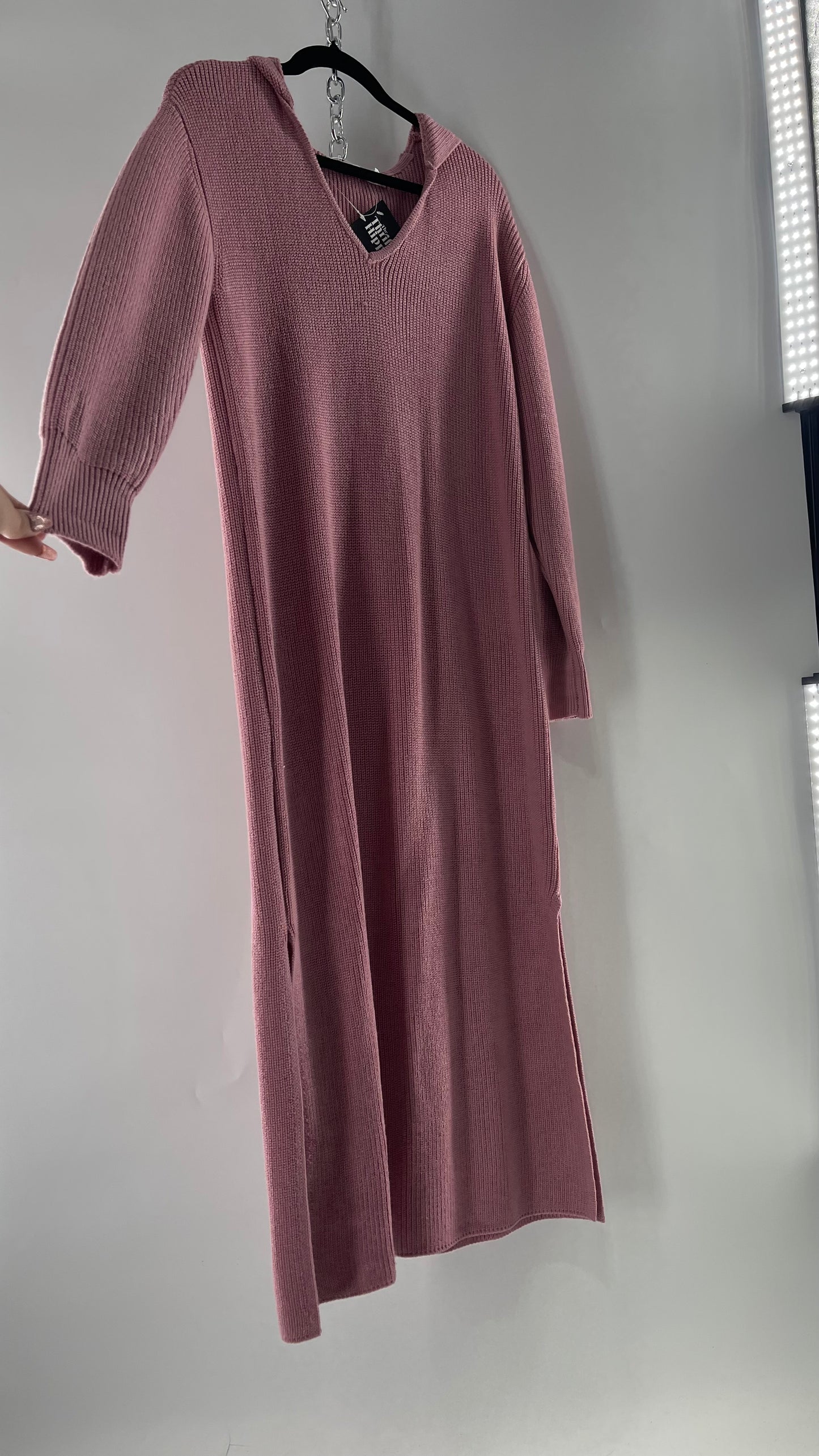 Free People Dusty Pink/ Mauve Full Length Knit Hoodie Snuggie Dress (S)