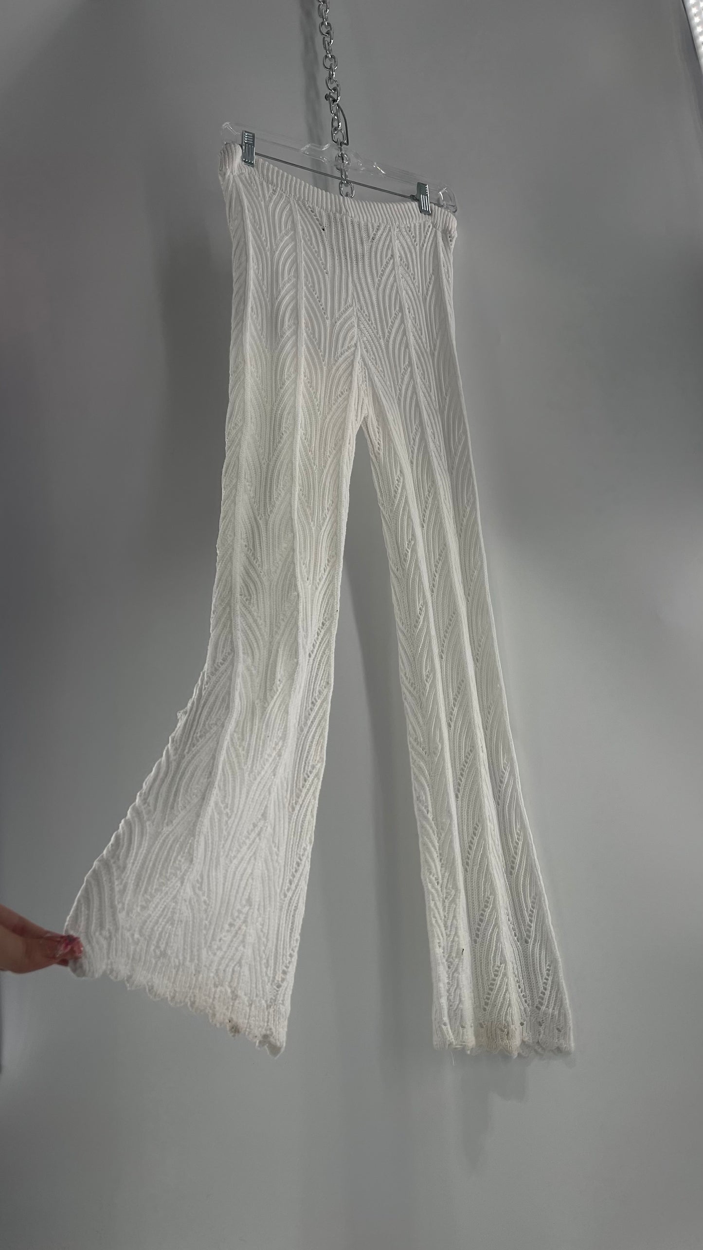 Vintage White Knit Kick Flares (Medium)