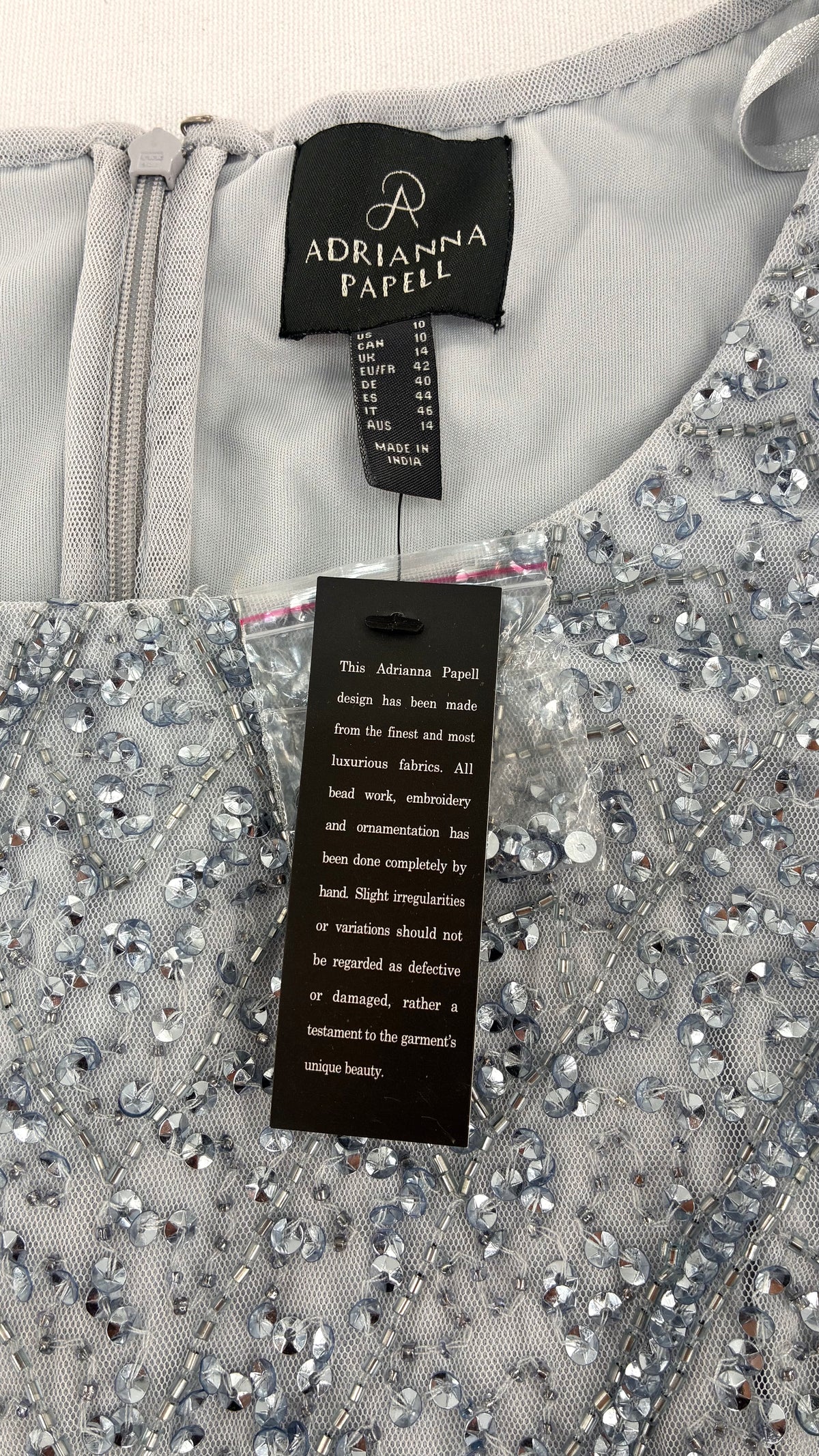 Deadstock Vintage ADRIANNA PAPPEL Silver Blue Beaded Mini Dress with Tags (10)