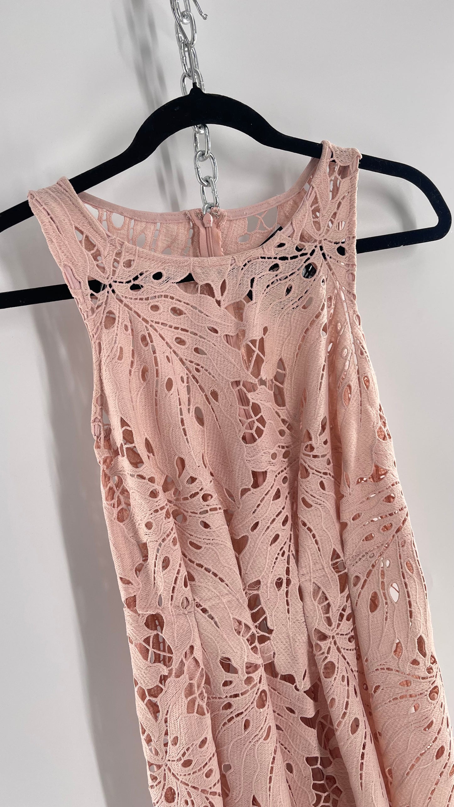 Anthropologie Eva Franco Baby Pink Completely Laser Cut Lace Palm Leaf Knee High Dress (2)