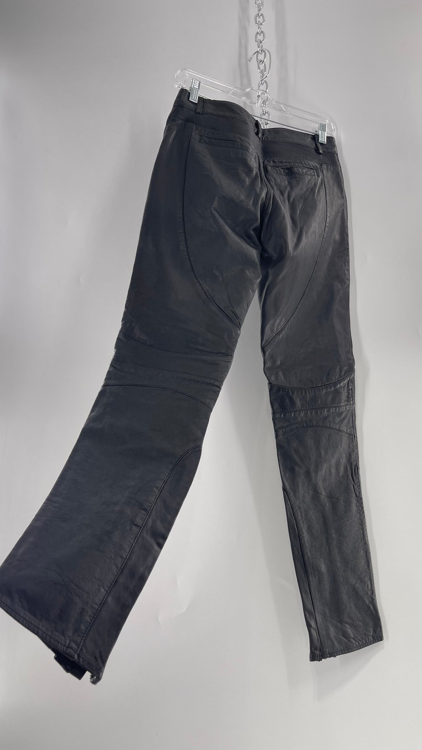 LAMARQUE 1990s Collection Vintage Black Leather Moto Style Pant with Panels, Ribbing and Zipper Details (6)