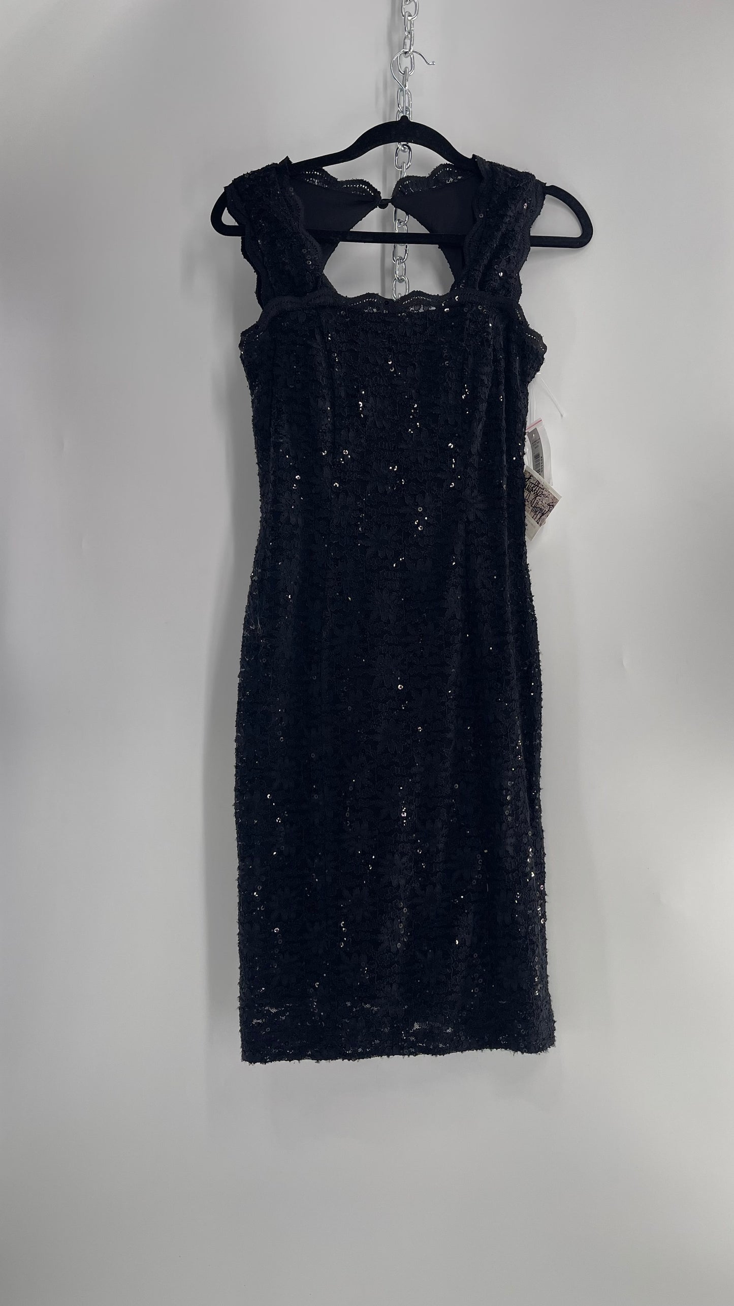 Vintage R & M Richards Black Sequin Midi Dress (4P)