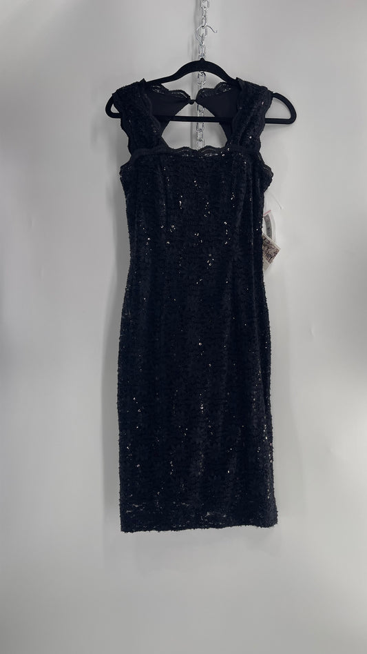 Vintage R & M Richards Black Sequin Midi Dress (4P)