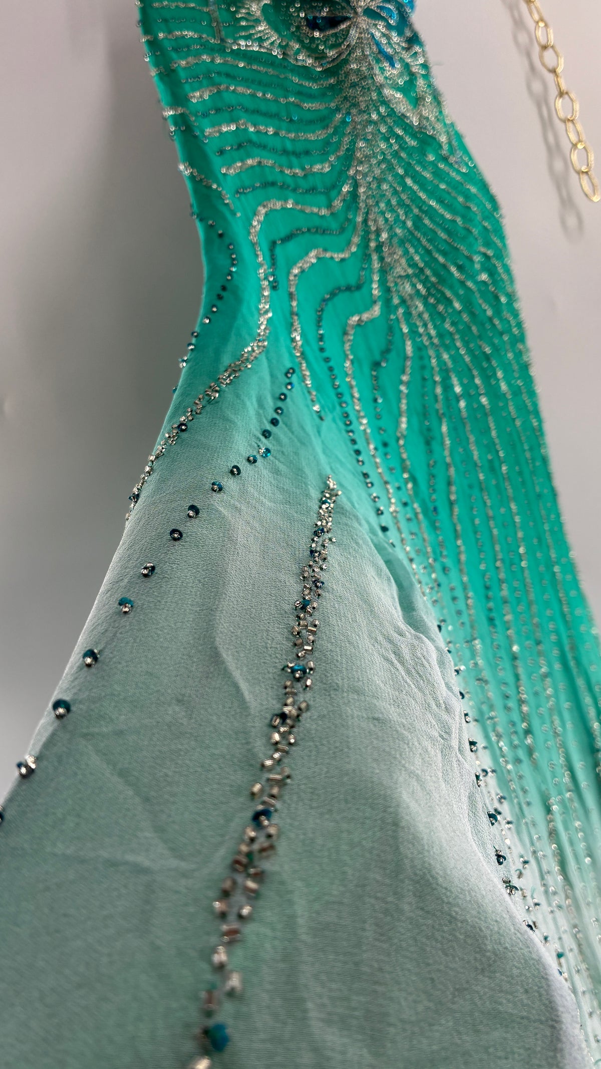 Vintage 1990s STUDIO17 100% Fully Beaded Silk Aquamarine Butterfly Dress (8)