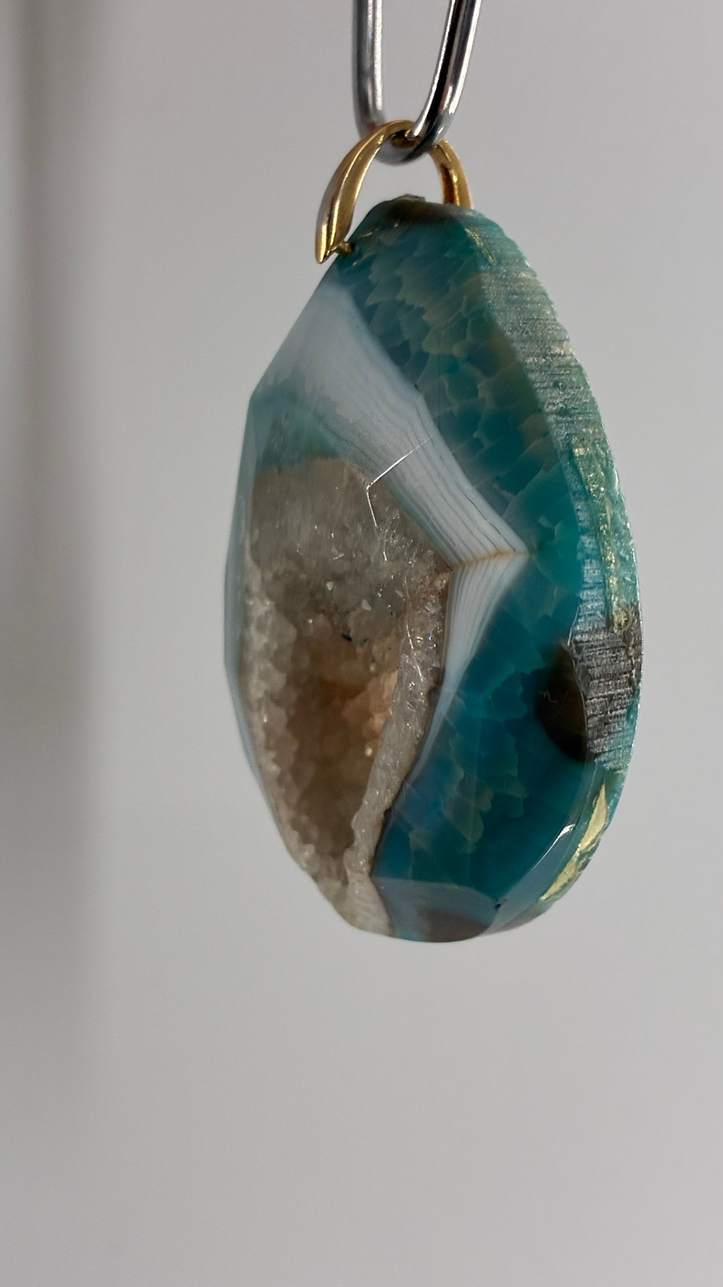 Vintage Large Blue Agate Stone Pendant