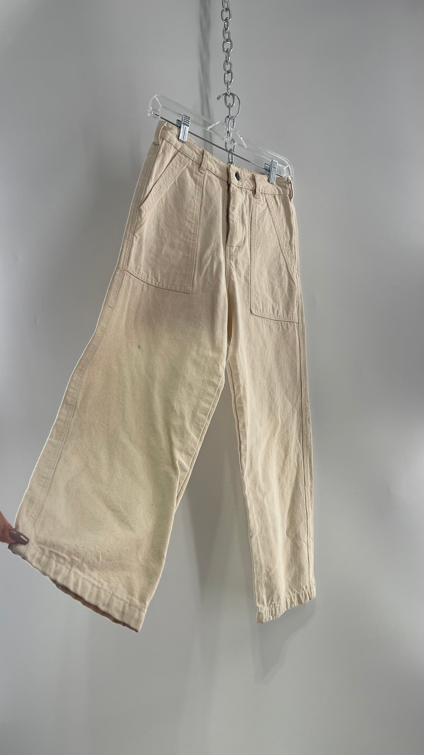 Free People Beige Canvas Carpenter Pant (Small)