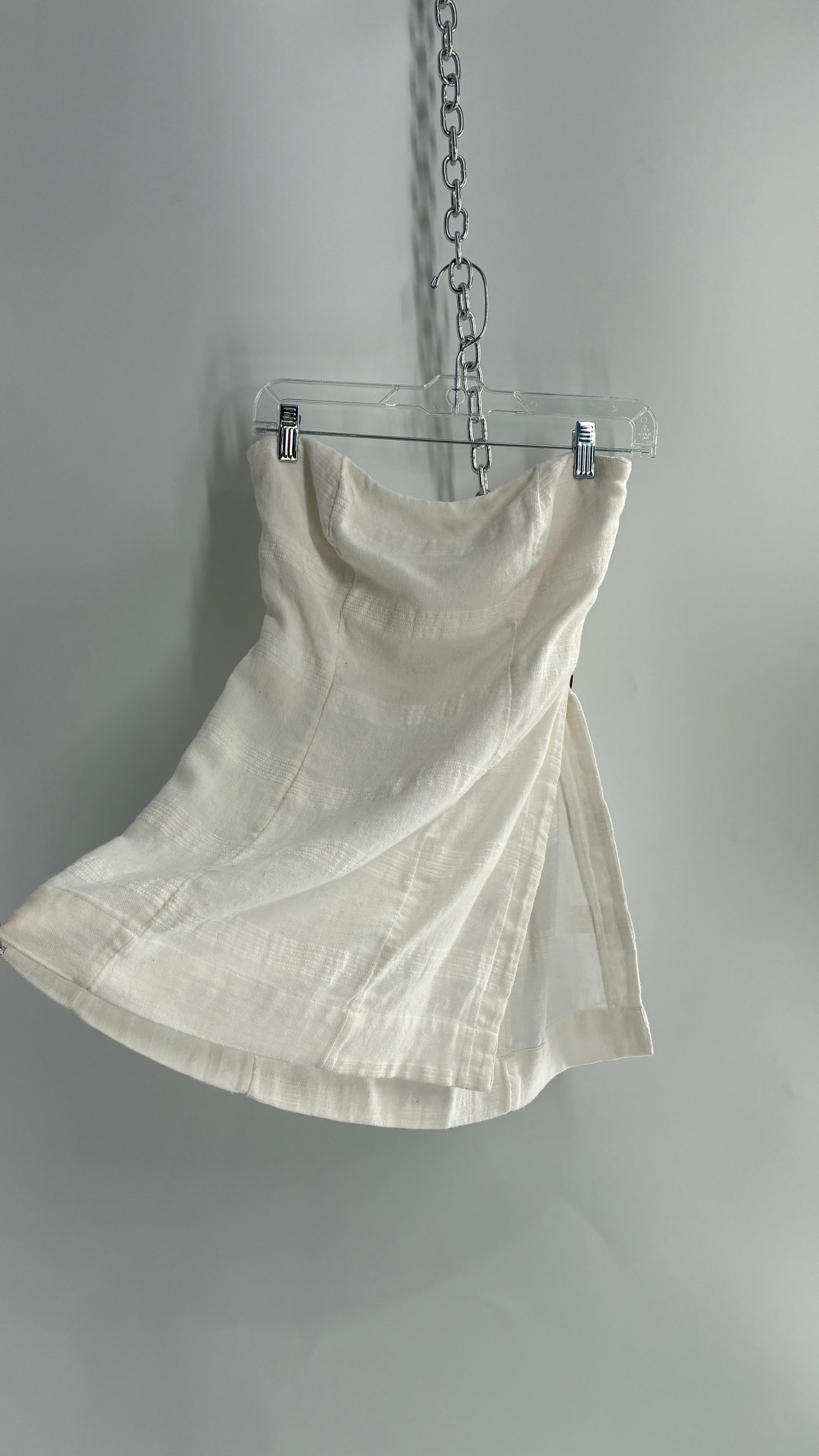 Free People White Side Slit Long Tie Back Button Side Tube Top (S)
