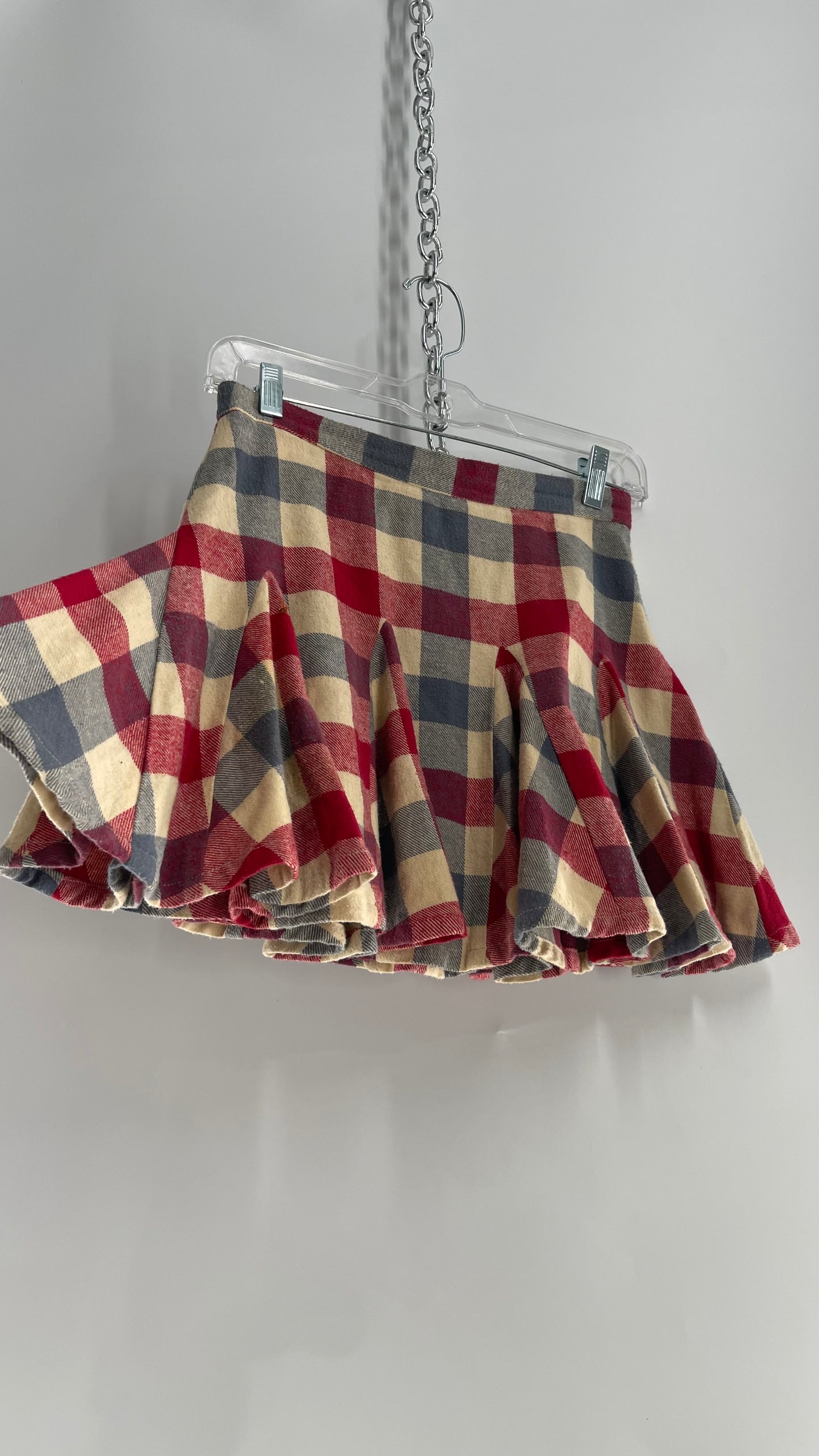 Ryder Knit Plaid (Red/White/Blue) Voluminous Mini Pleated Skirt (XS)