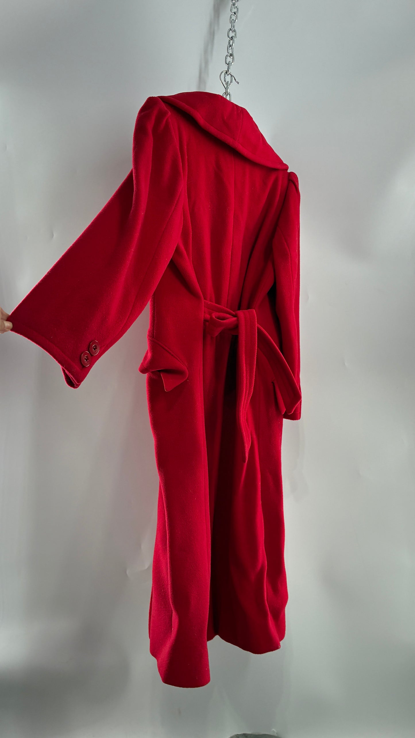 Vintage VALENTINO Miss V Red Sweeping, Tie Back and Pleated/Draped Collar Coat