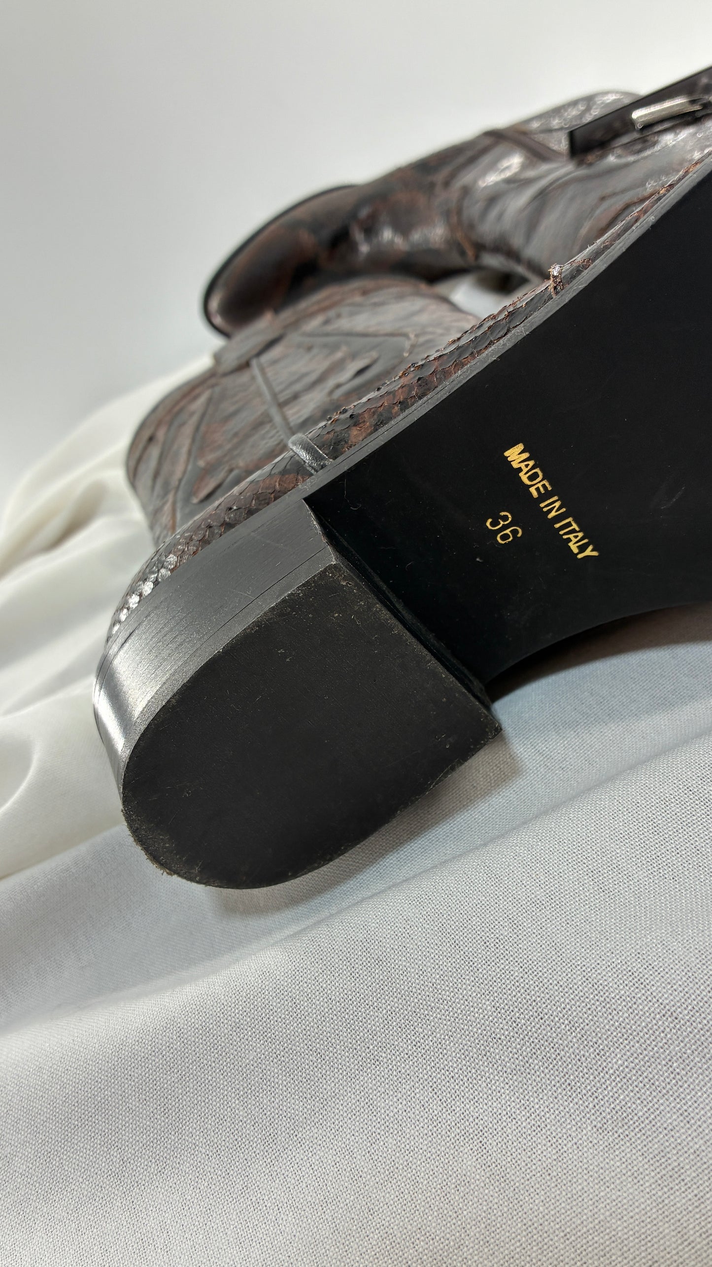 Vintage LABLANC Snakeskin Cowboy Boots with Hearts Made in Italy (36)