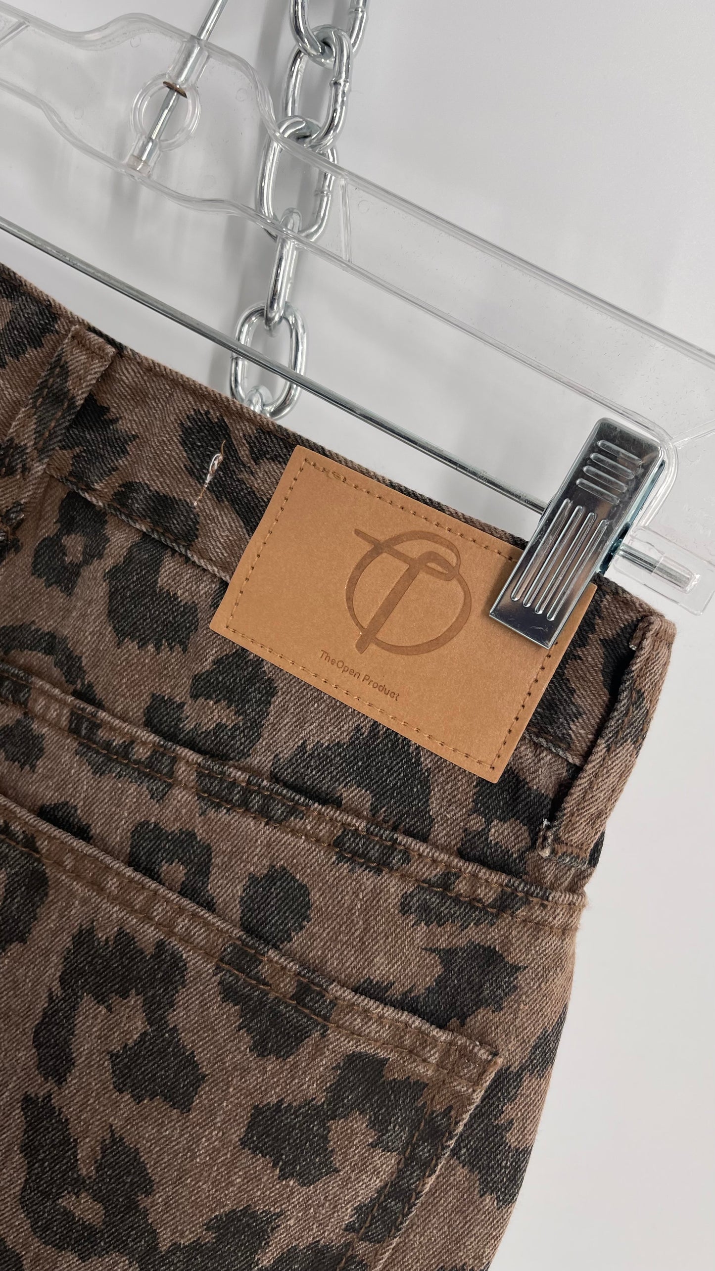 The Open Product Cheetah Print Brown Jeans with Buttons on Hem  (2)