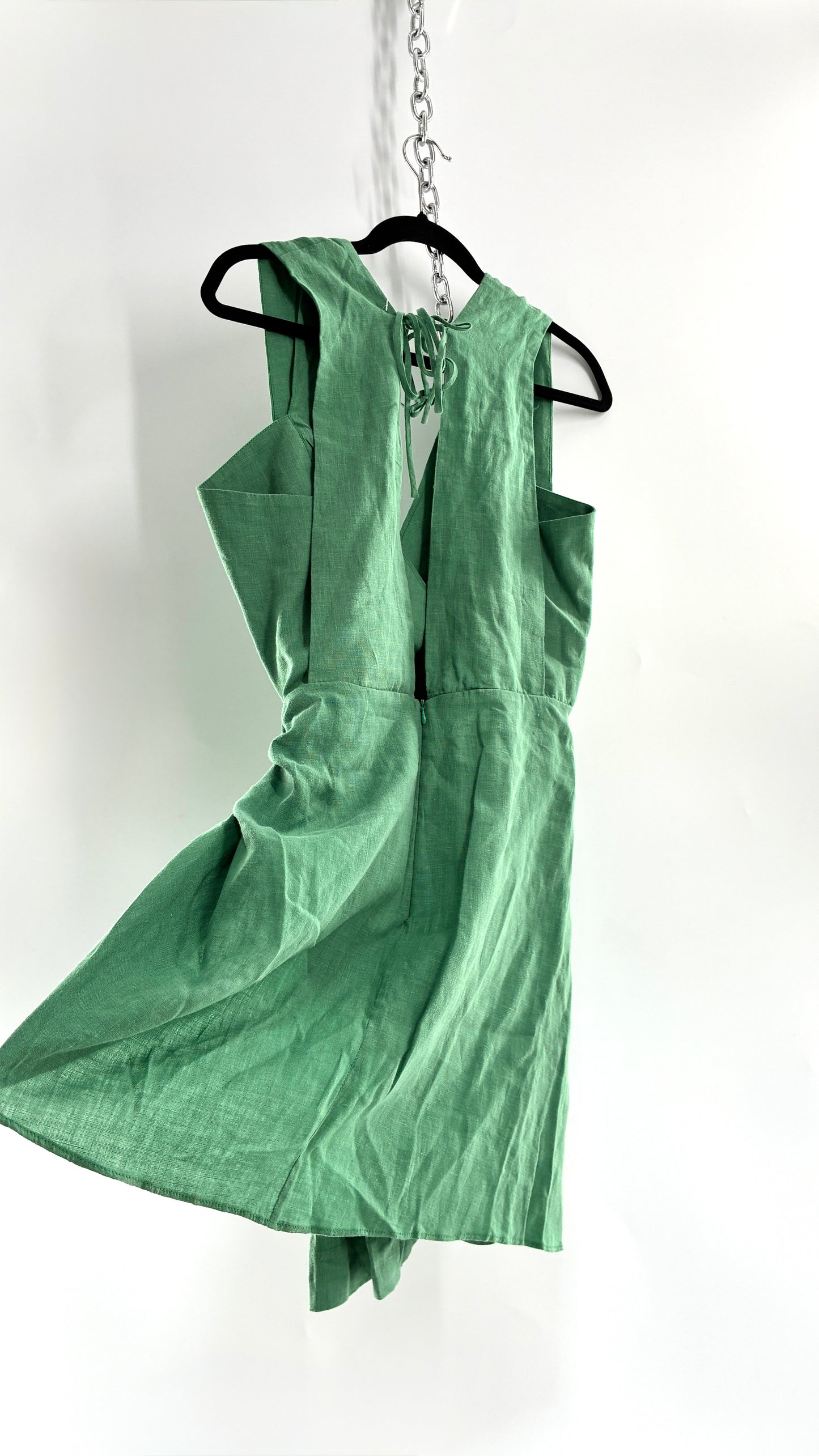Pink Filosofy Masaru 100% Lino/Linen Green Tie Side Dress (Small)