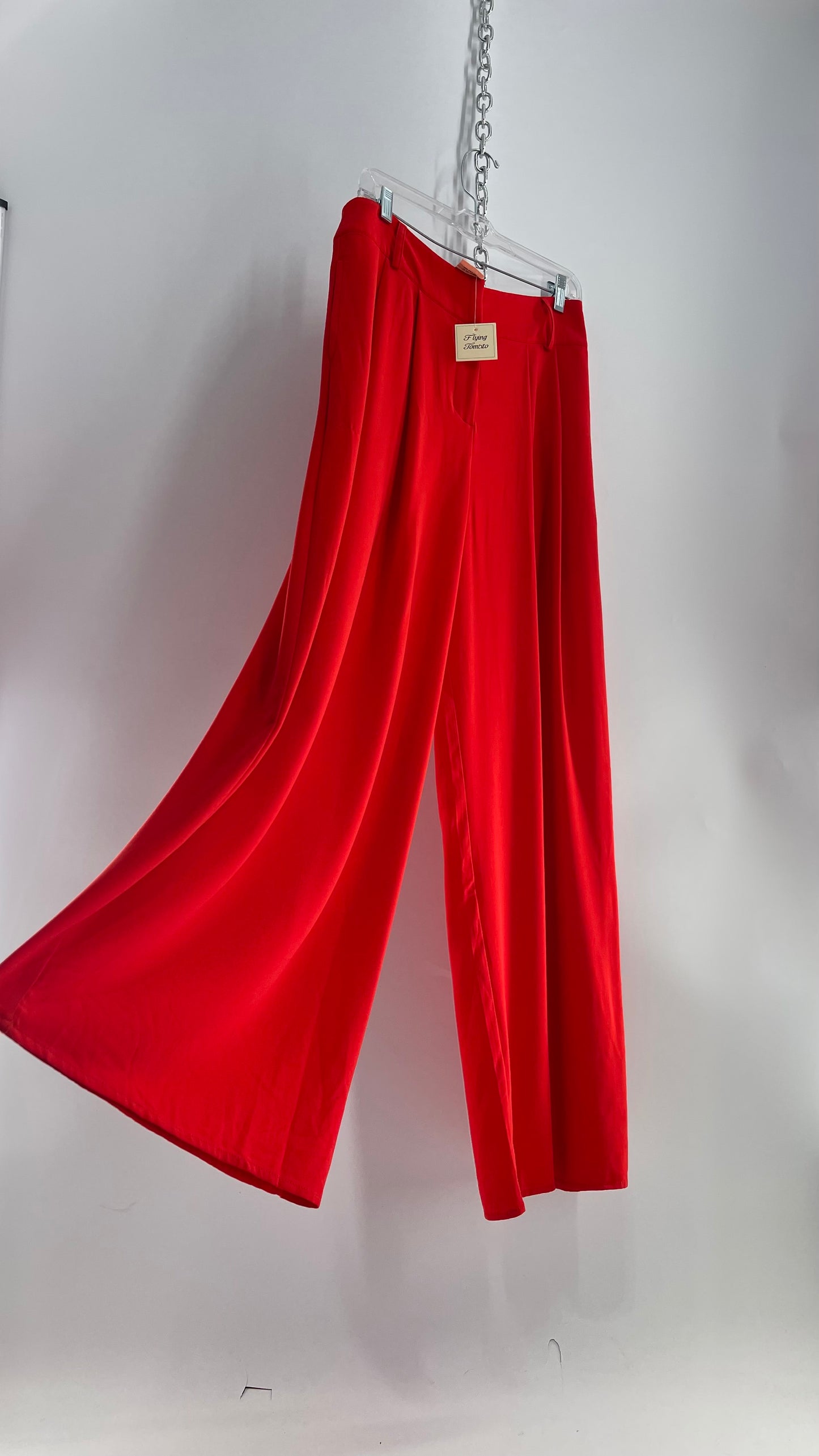 Flying Tomato Red Pleated Palazzo Wide Leg Trouser with Tags Attached (Large)