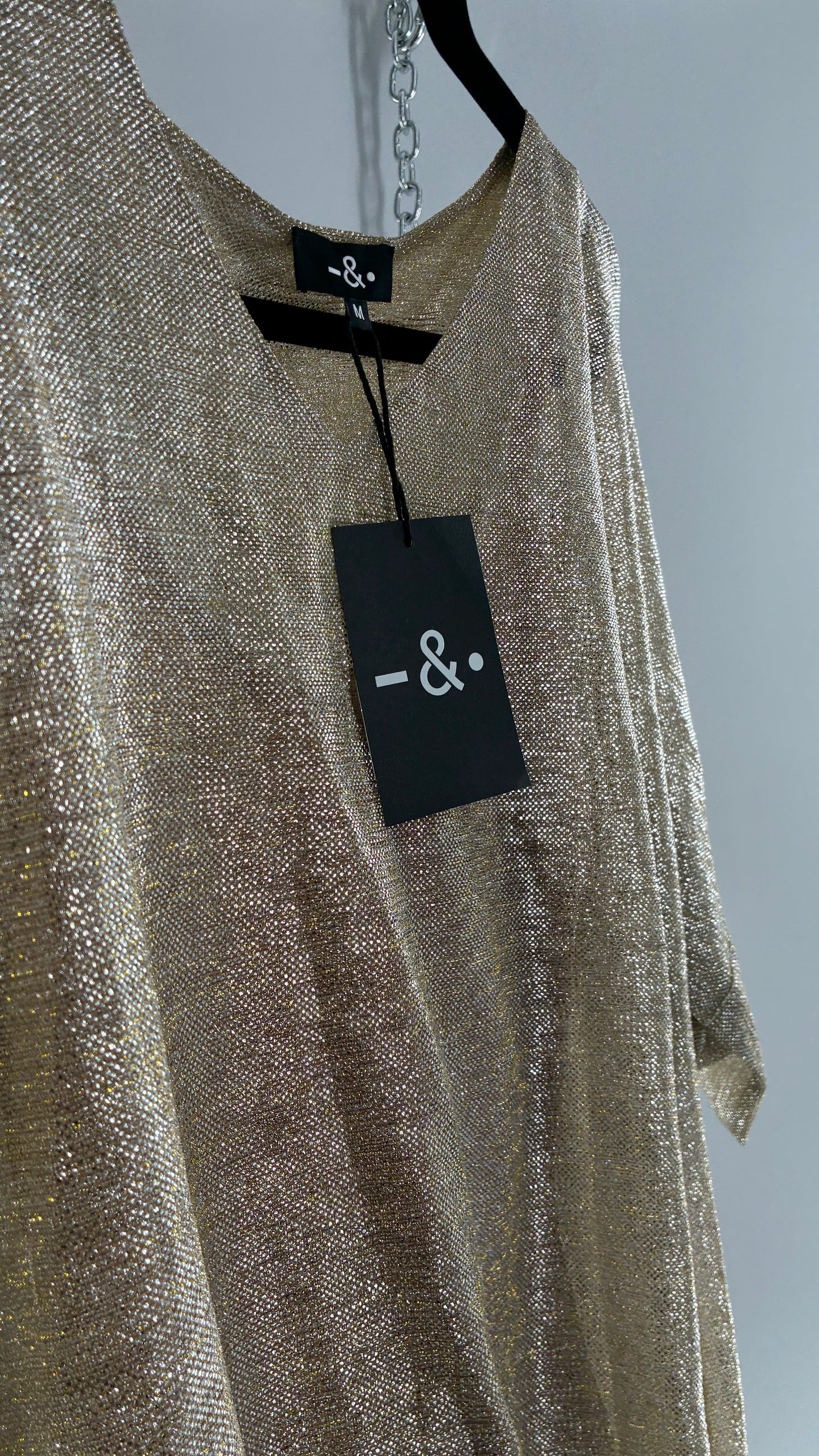 DASH & DOT Gold and Silver Metallic Shimmer Boxy Top with Tags Attached (Medium)