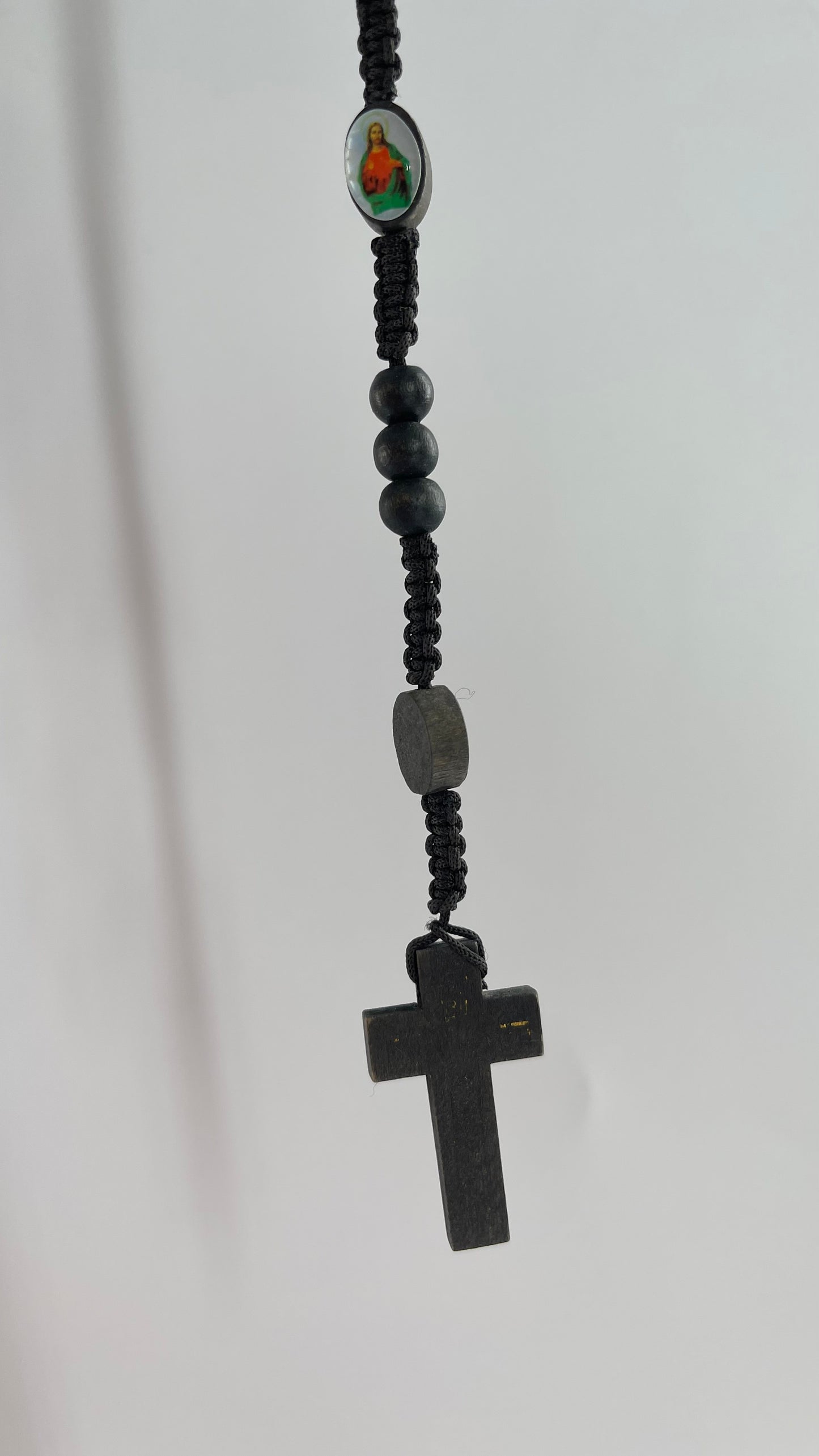 Vintage Black Rope Rosary Necklace Prayer Beads