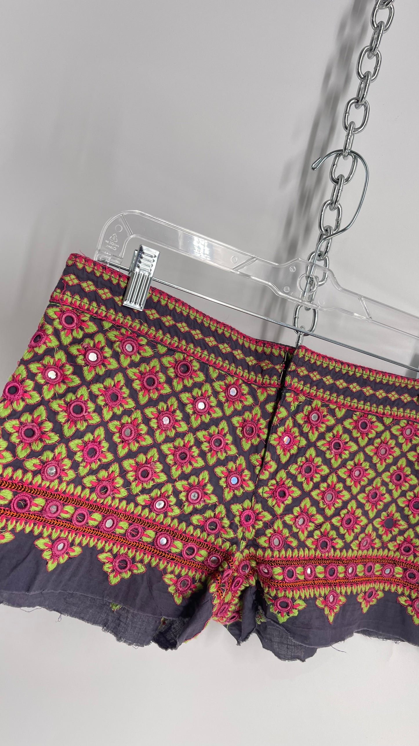 Vintage Embroidered Low Rise Micro Hot Shorts with Mirror Details (XS)