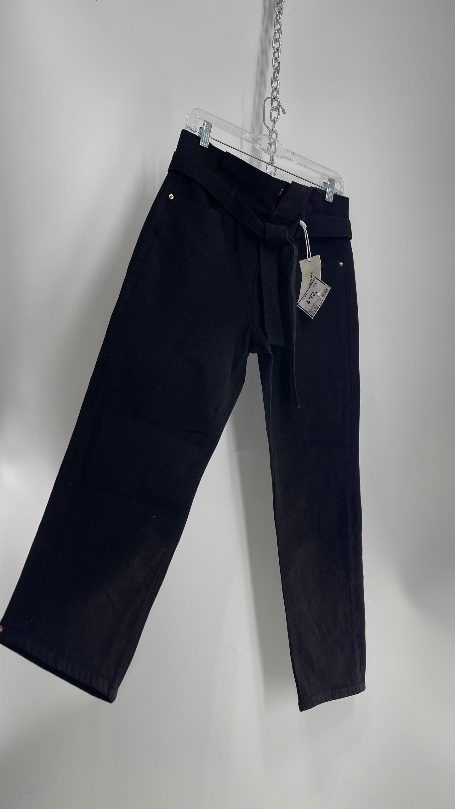 FRAME Black Denim Tie Waist Straight Legs with Tags Attached  (28)