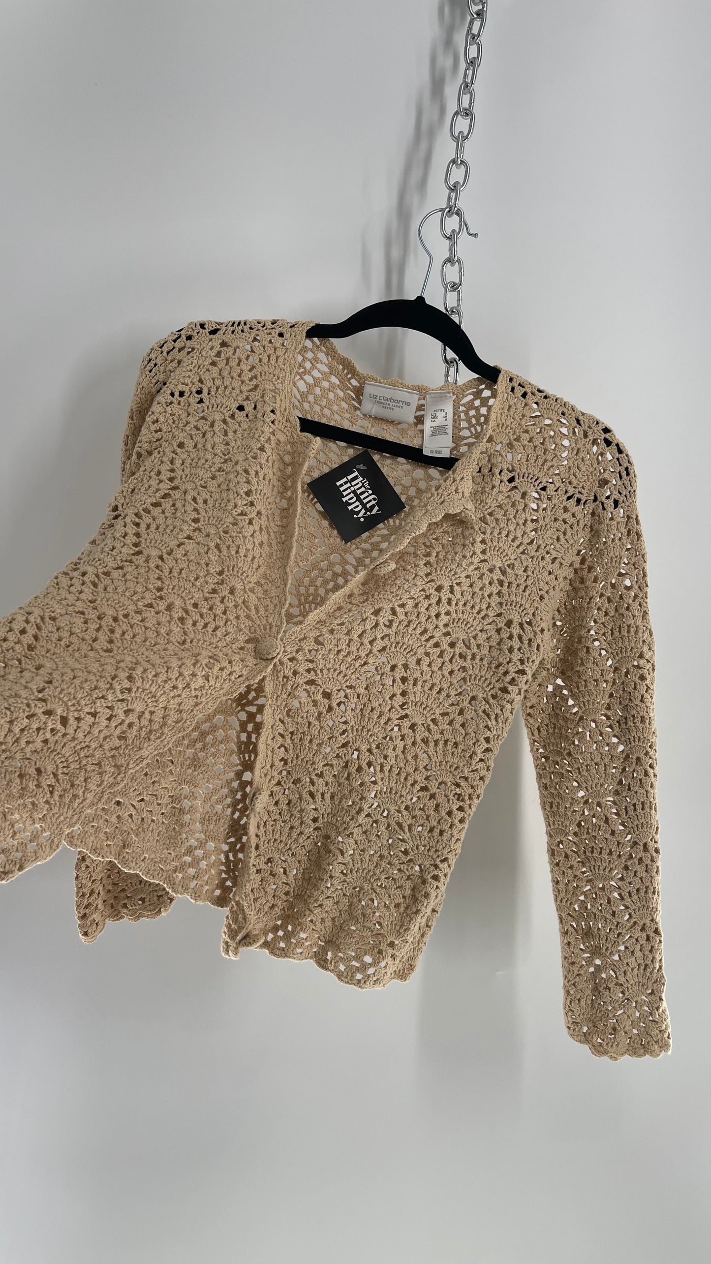 Vintage Beige Crochet Cardigan (Small)