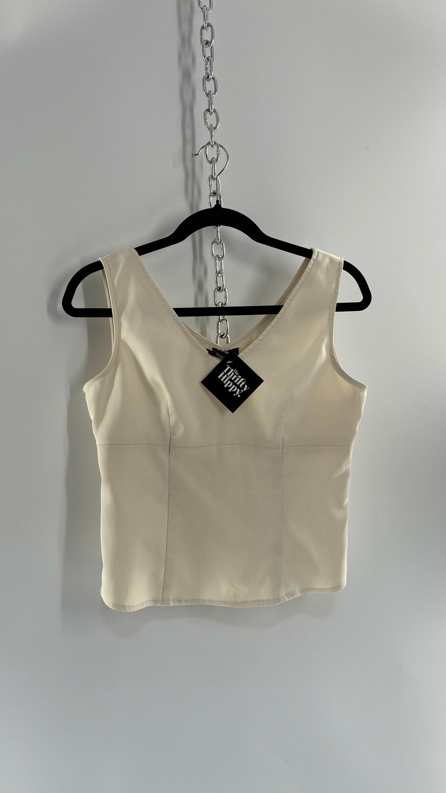 Vintage CROSSING POINTE 1990s Ivory Tailored Top with Side Zipper Closure (6MS)
