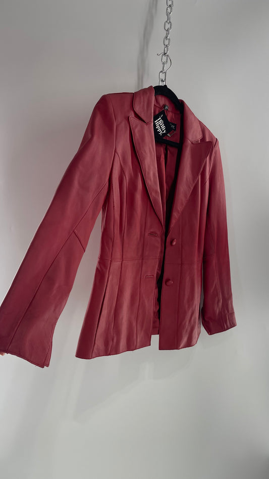 Vintage 1990s Pamela McCoy Red Leather Blazer Jacket (XS)