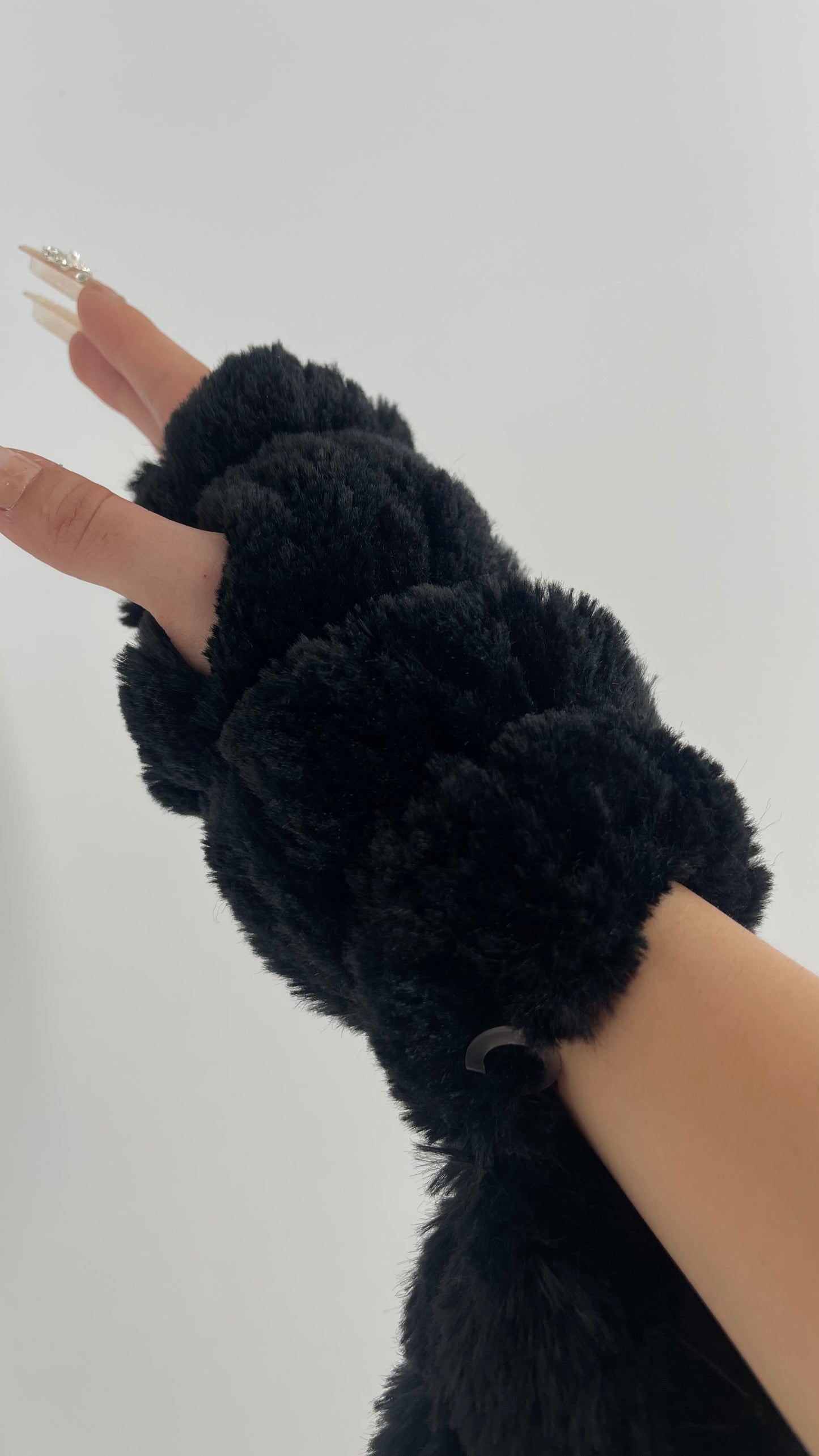 Free People Faux Fur Black Bubble Fingerless Gloves