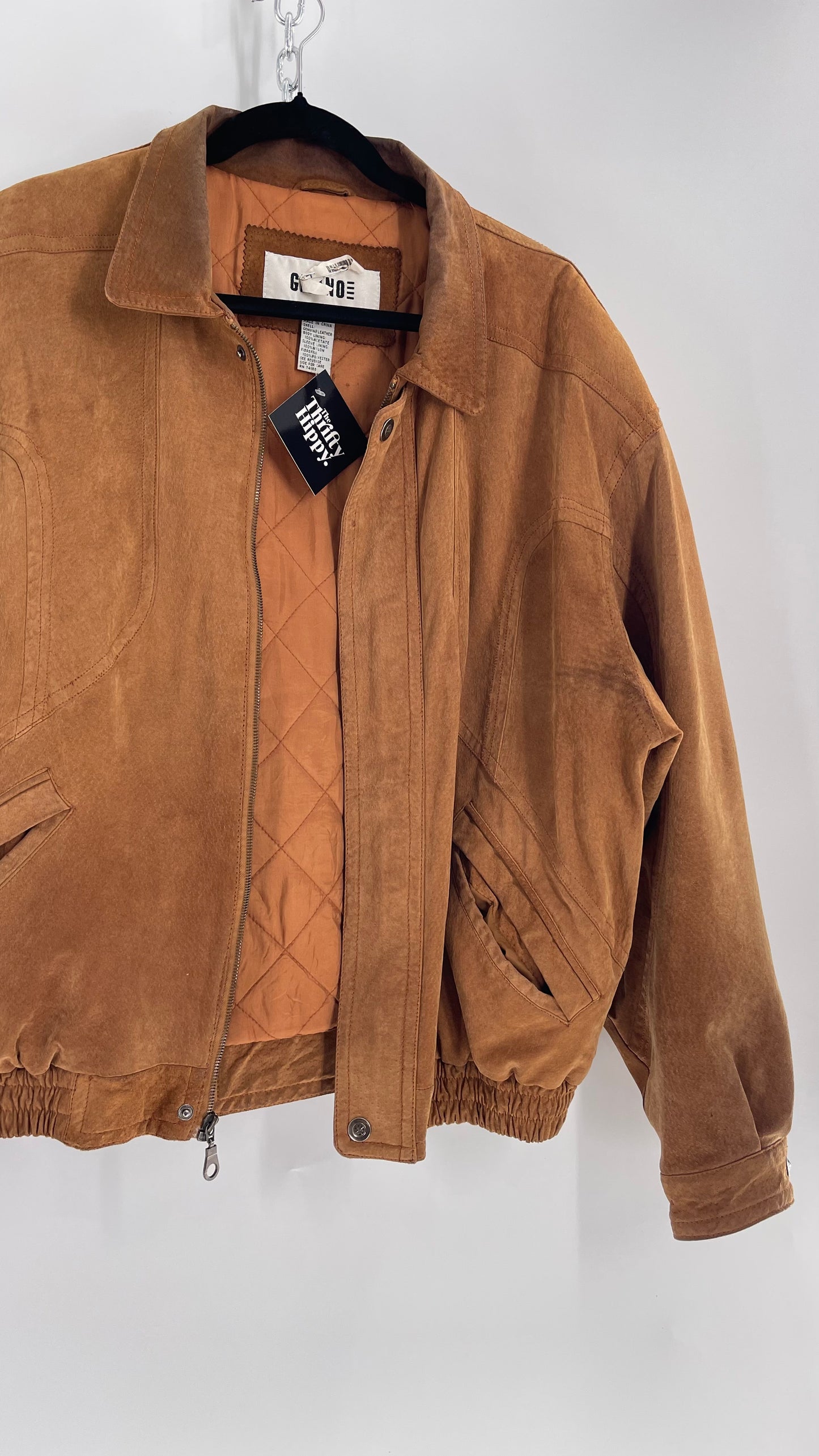 GITANO Vintage Camel Brown Genuine Leather Bomber Jacket (Large)