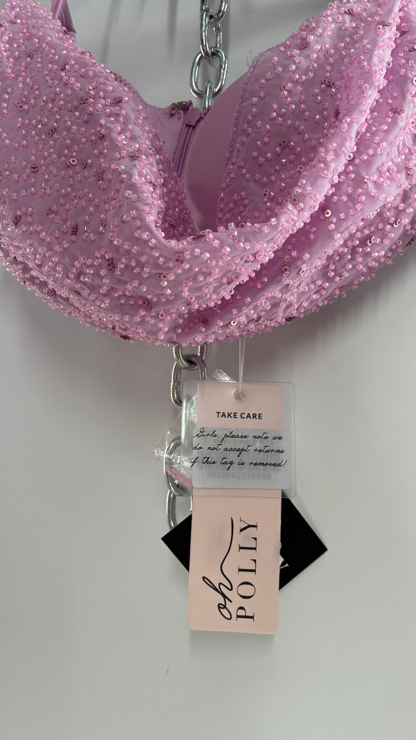 Princess Polly Beaded Shrug, Drape Front Lilac Long Sleeve with Tags Attached (4)