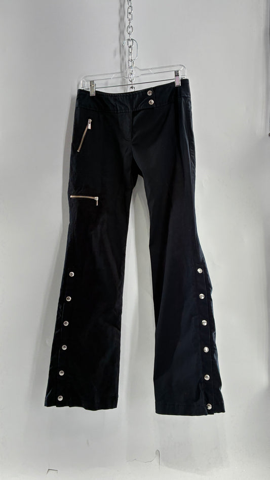 Vintage MICHAEL KORS Black Button Leg Kick Flare Low Rise Pants with Zipper Details and Side Closure (6)