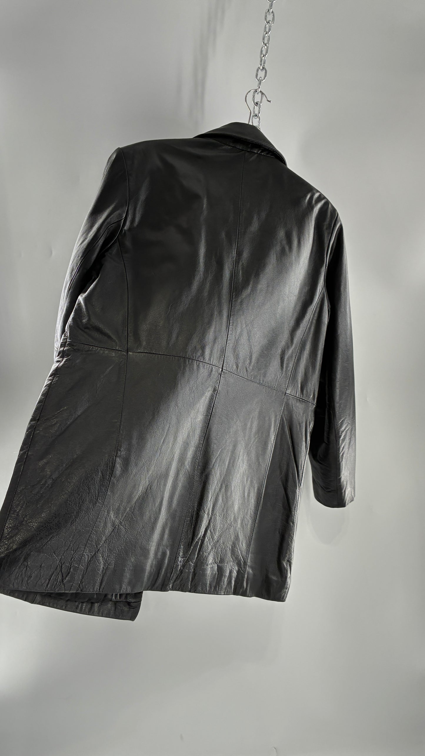 Vintage KATHY IRELAND Black Leather Jacket with Quilted Lining (Large)