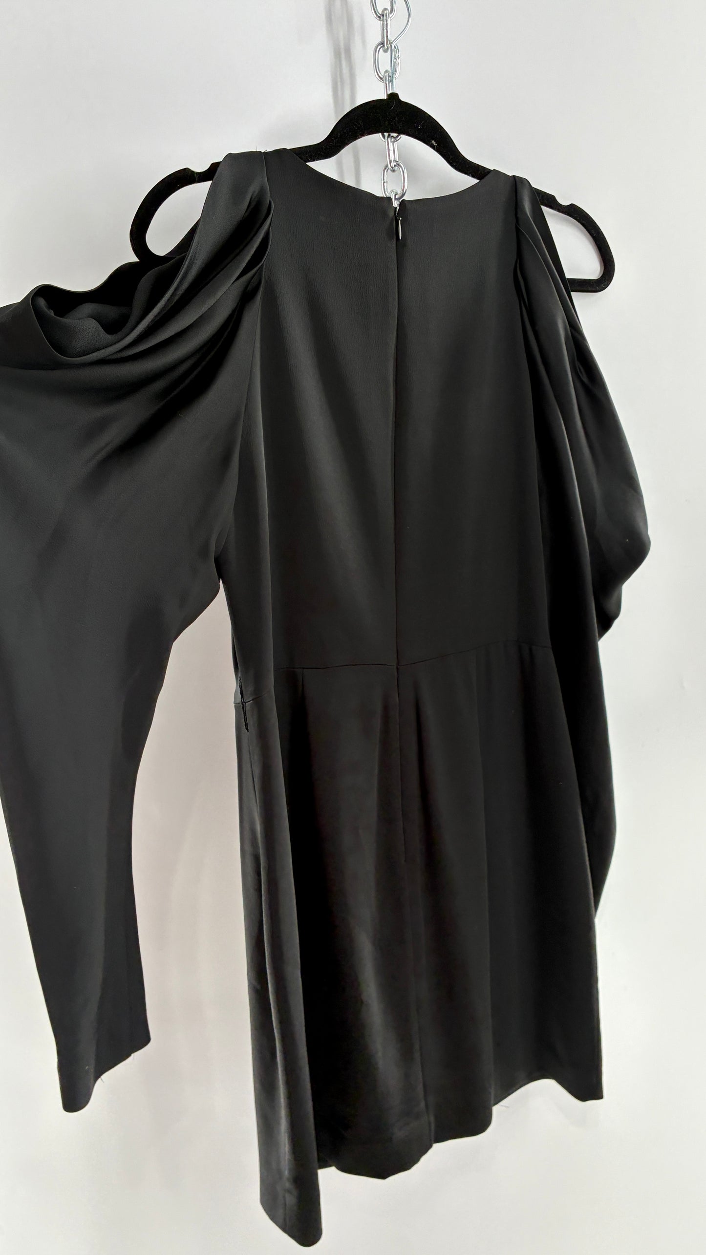 JONATHAN SIMKHAI Black Silky Mini Dress with Exaggerated, Draped Cold Shoulders (8)