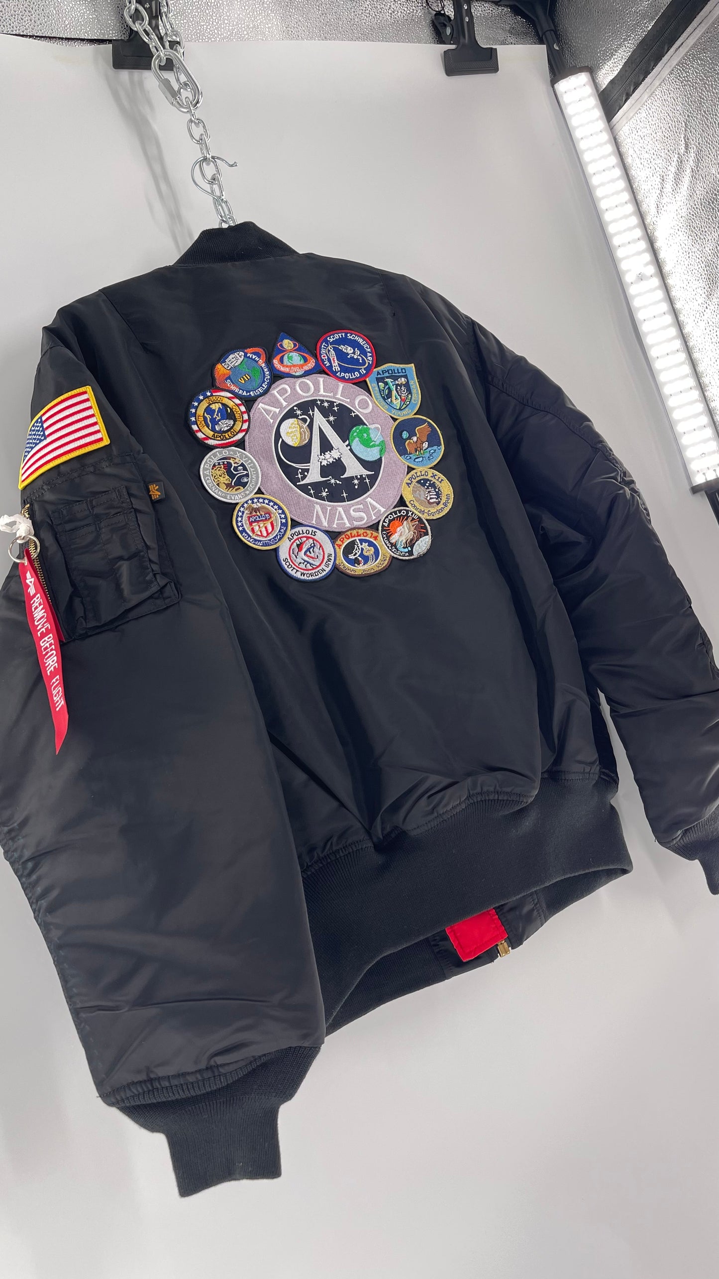 NASA Black Bomber Jacket with Tons of Patches Never Worn with Tags (XXL)