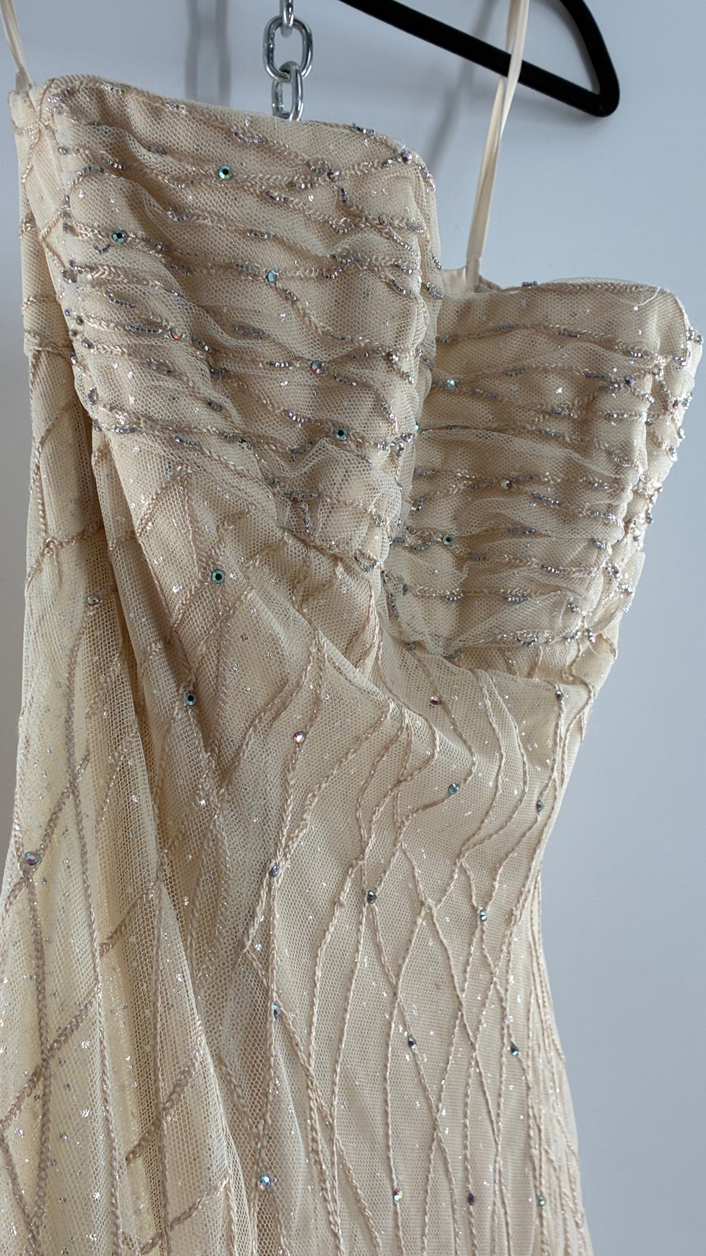 Vintage Victor Costa for Neiman Marcus Strapless Ruched/Pleated Bust Mermaid Gown Covered in Braided Threads and Embroidered Beads (6)