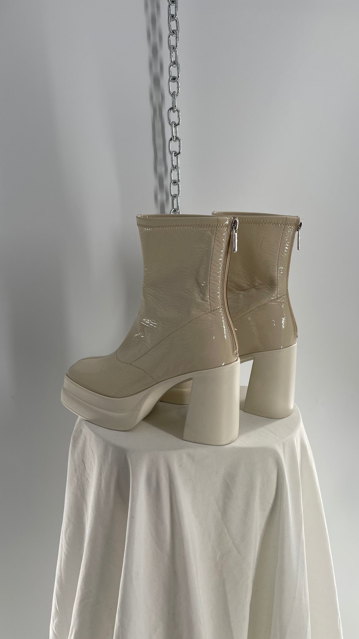 Free People Double Stack Y2k 90s Platform Off White/Cream Leather Boots (37)