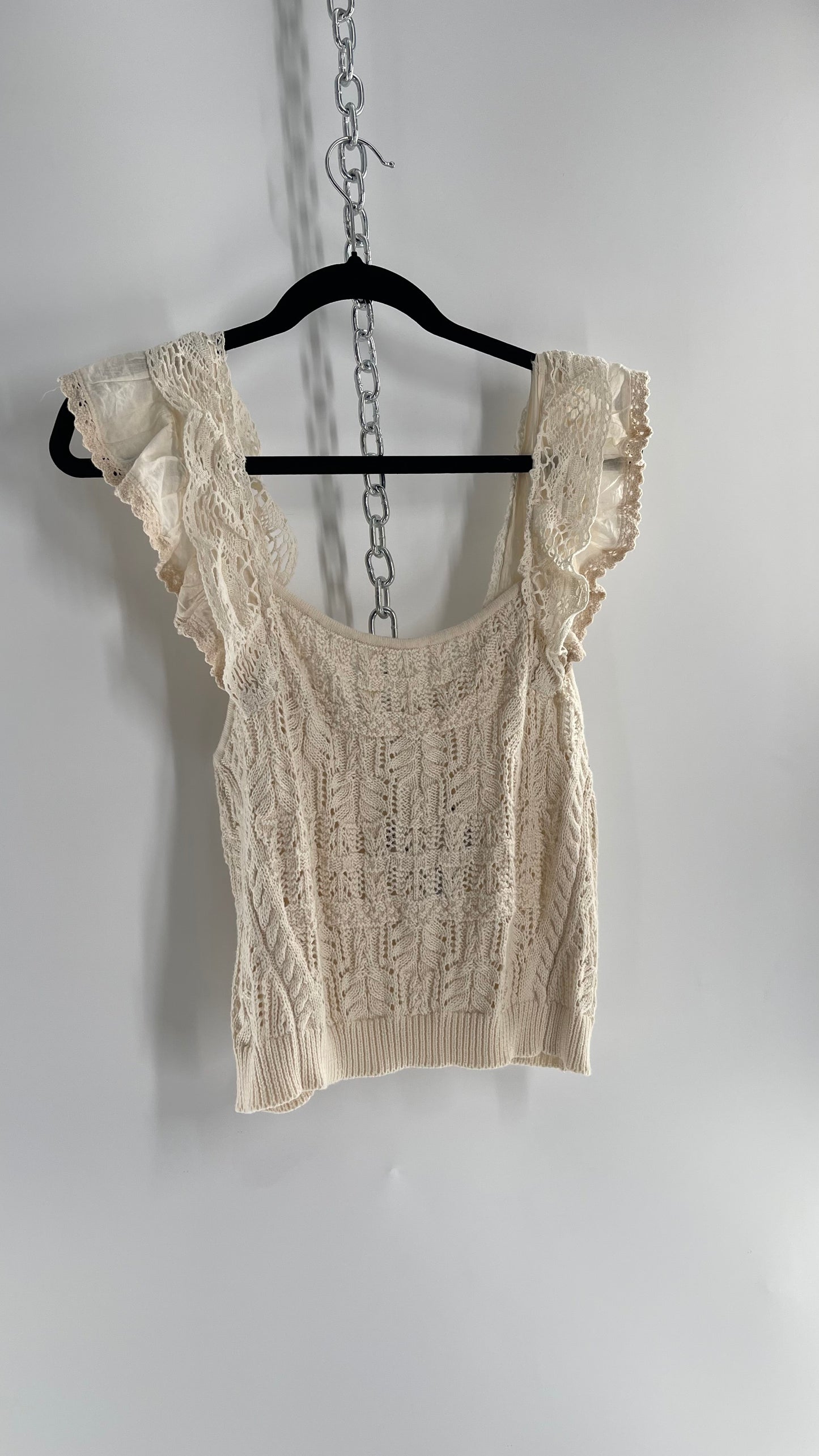 Anthropologie Beige Knit Tank with Ruffled Straps (Large)