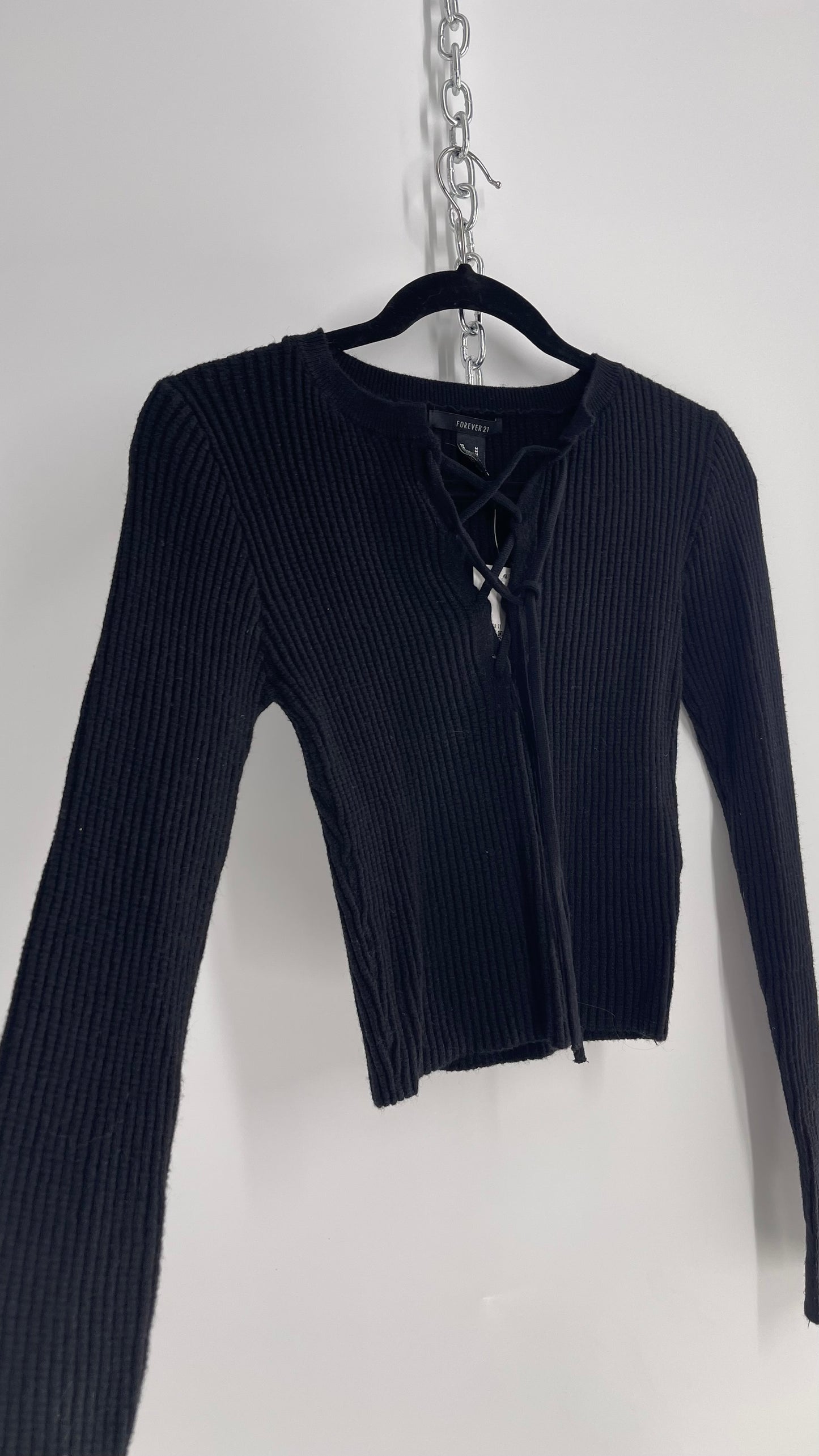 Forever 21 Black Ribbed Knit Long Sleeve (Medium)