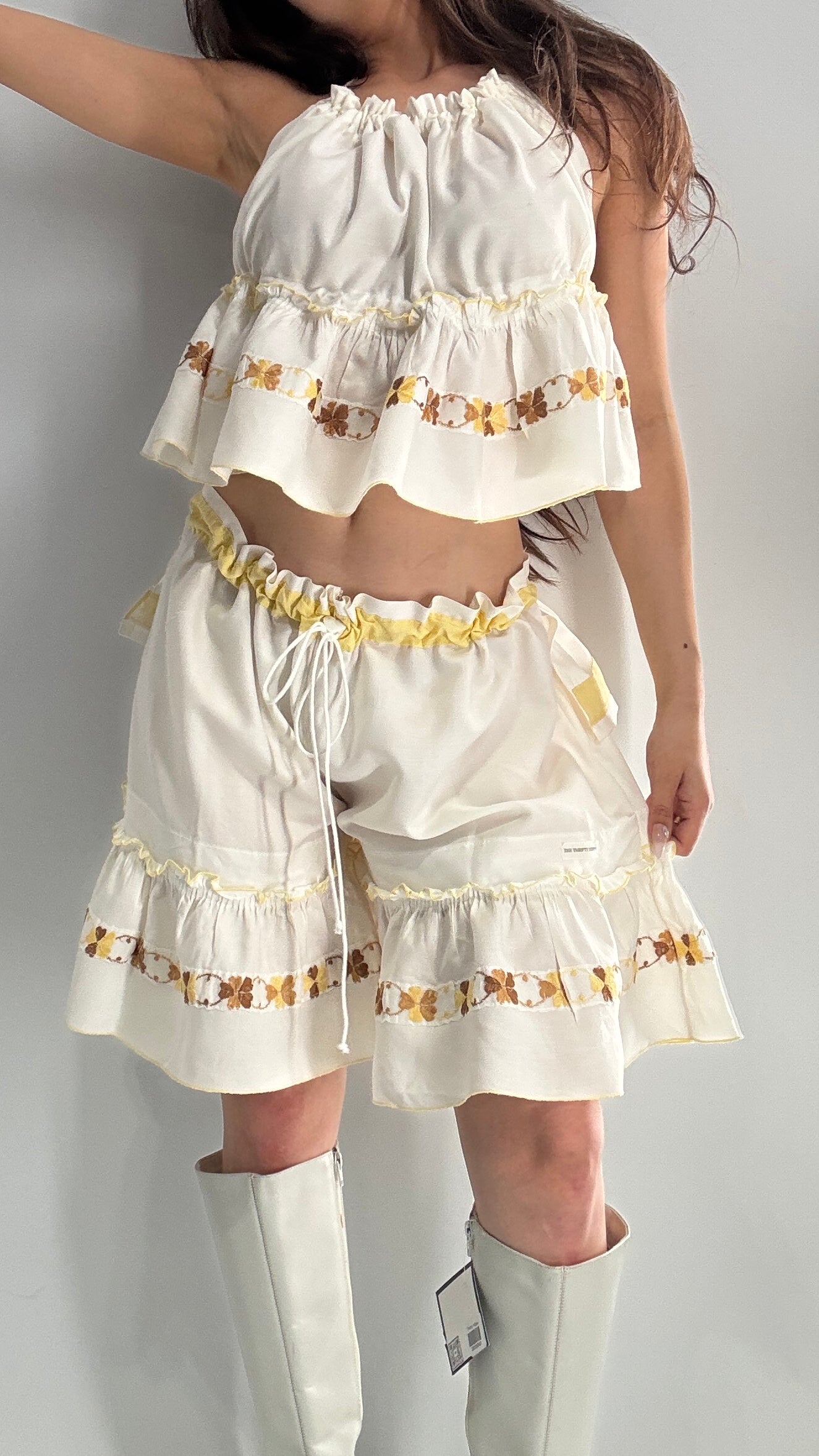 Vintage Handmade Heavily Embroidered Play Set with Sailor Style Ruffled Bum (XS-XL)